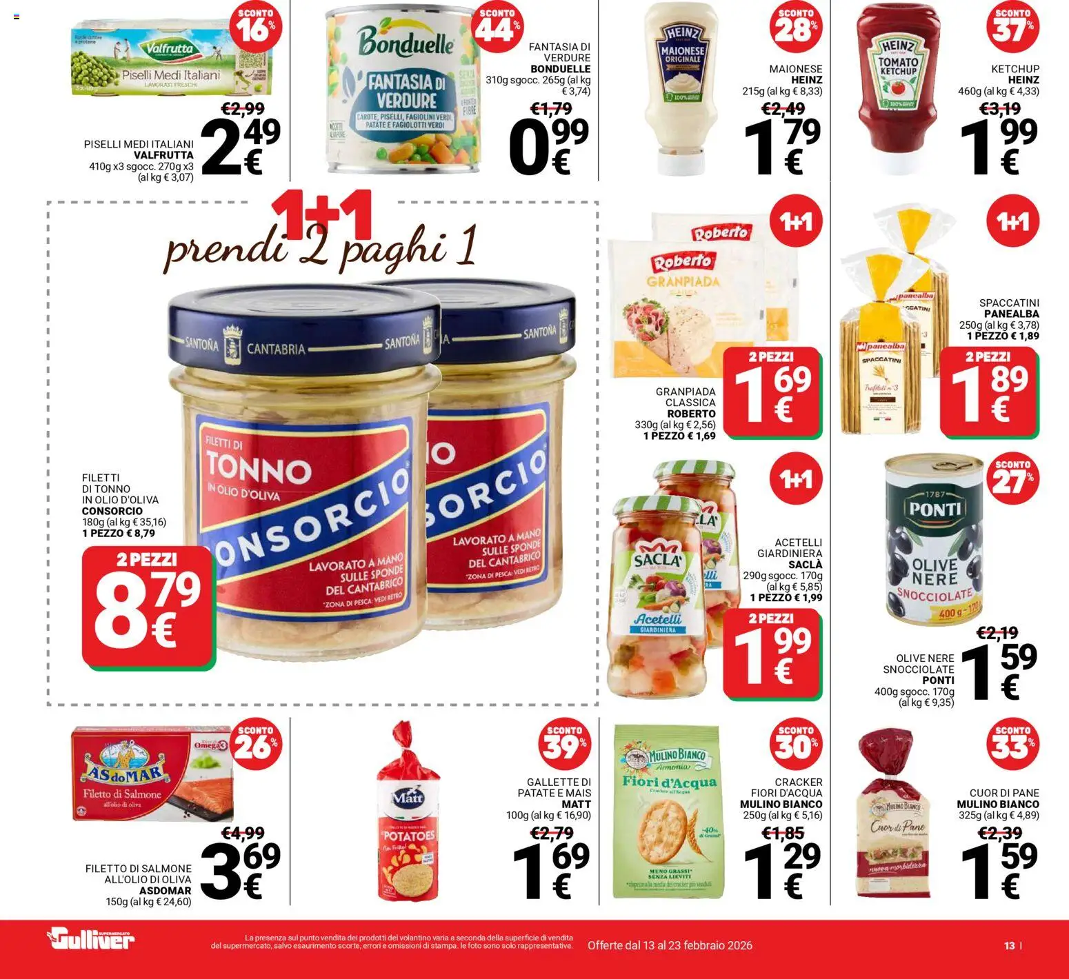 Volantino Gulliver del 13.02.2026 | Pagina: 13 | Prodotti: Ketchup, Verdure, Maionese, Olio