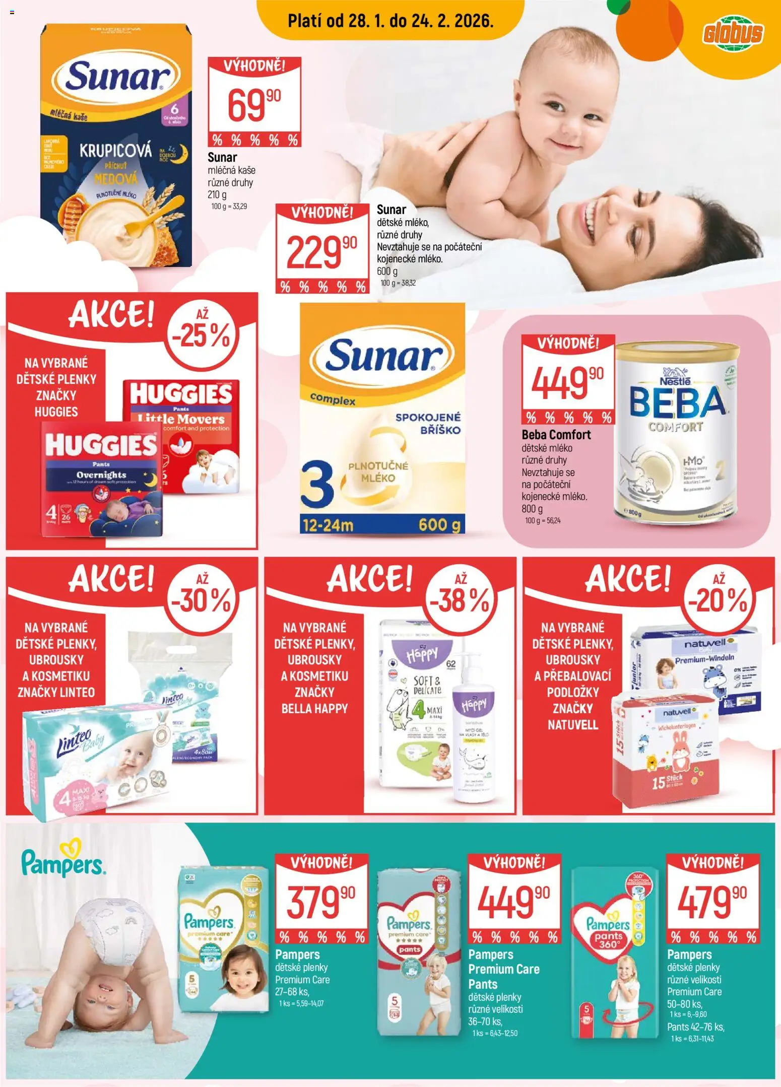 Globus leták - Praha-Štěrboholy od 28.01.2026 | Strana: 2 | Produkty: Globus, Mléko, Pampers, Beba