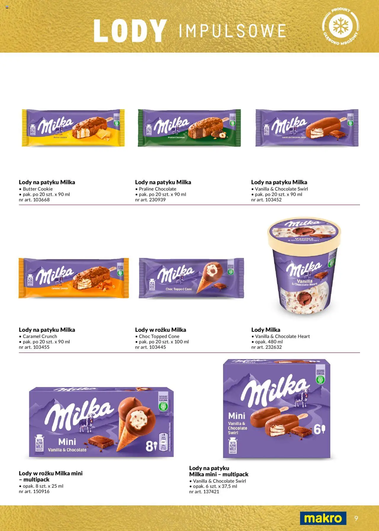 Makro Gazetka - Lody od 14.05.2025 | Strona: 9 | Produkty: Milka, Lody na patyku, Lody