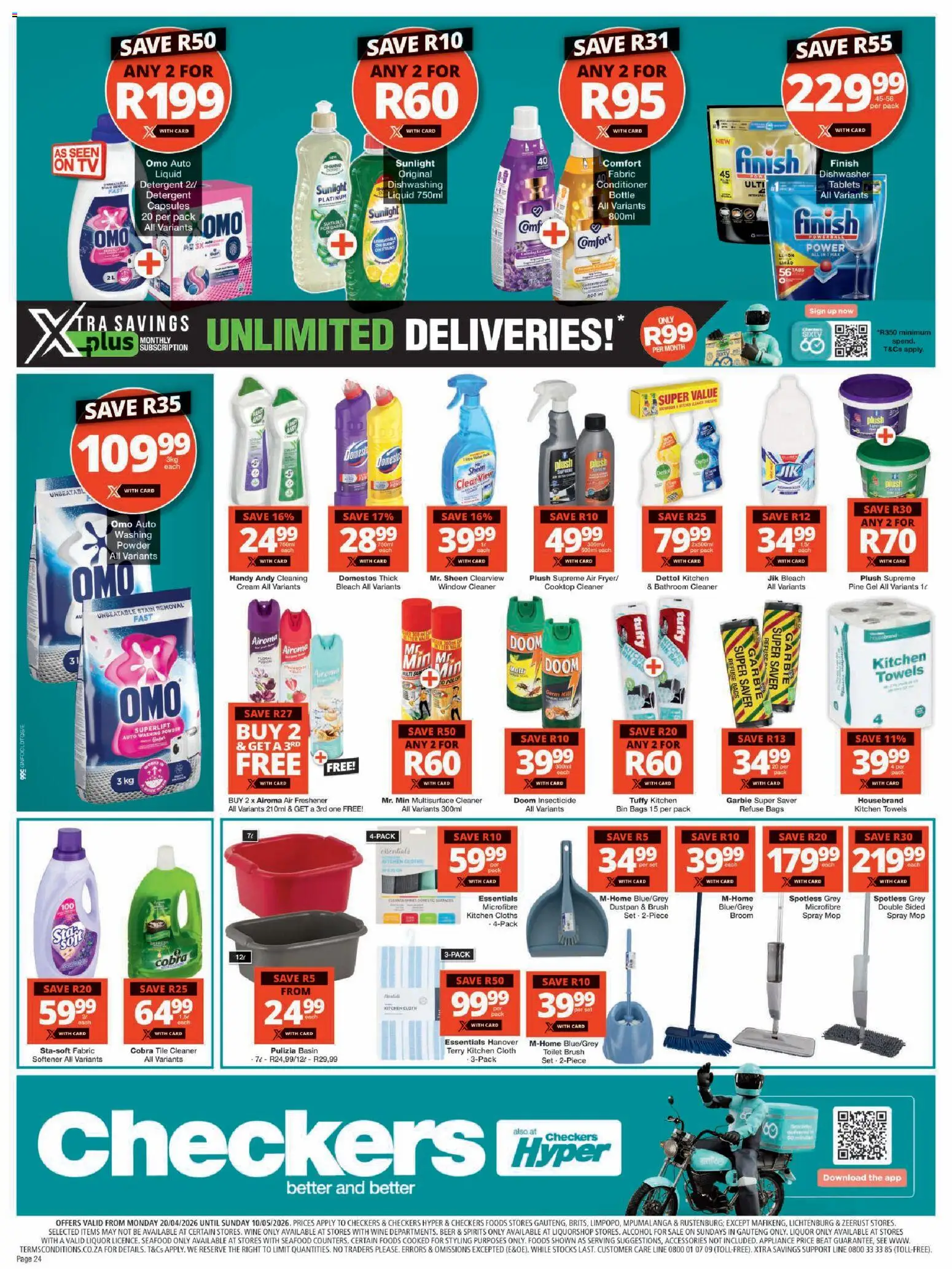 New Checkers catalogue – valid from 20.04.2026 | Page: 24 | Products: Toilet, Basin, Refuse bags, Detergent