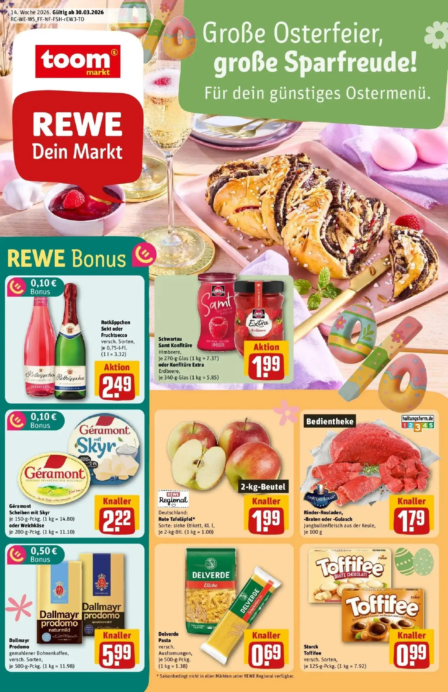 Rewe Prospekt Herne	 – gültig ab 30.03.2026 | Seite: 1 | Produkte: Rotkappchen sekt, Granatapfel, Gulasch, Toffifee
