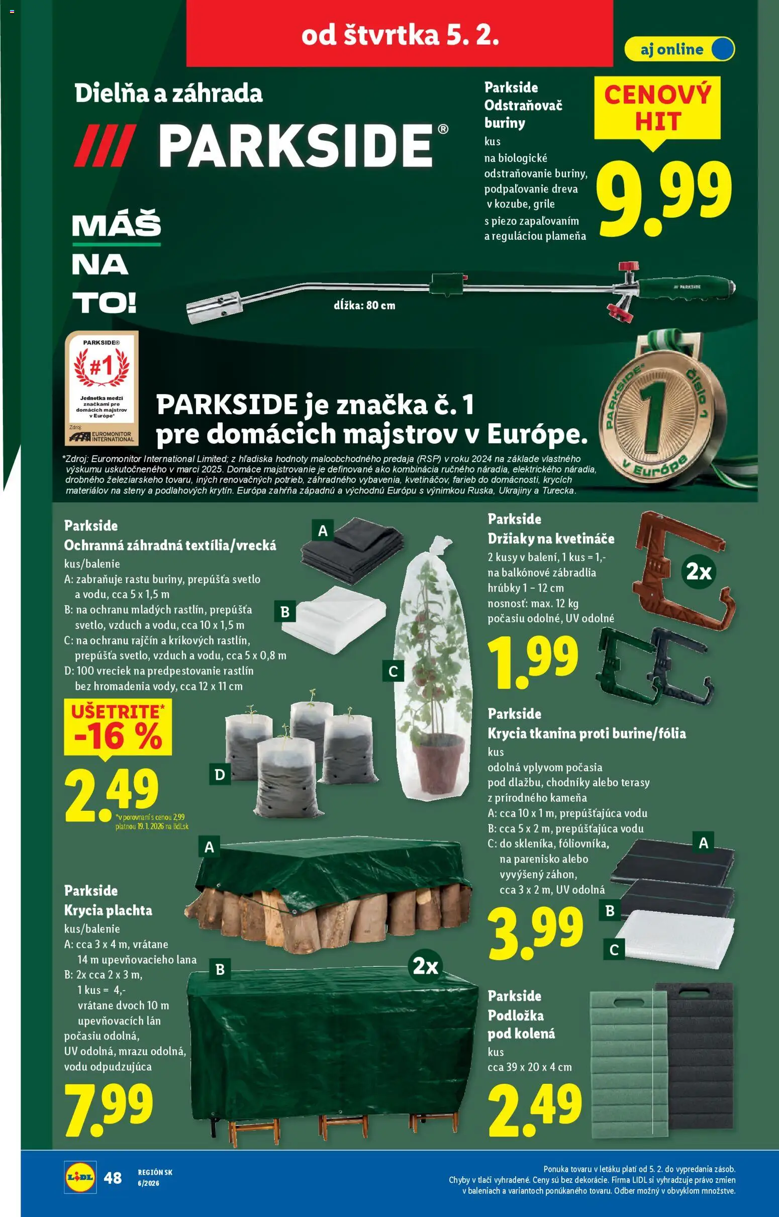 Nové Lidl akcie – leták je platný od 05.02.2026 | Strana: 44 | Produkty: Plachta, Svetlo, Parkside