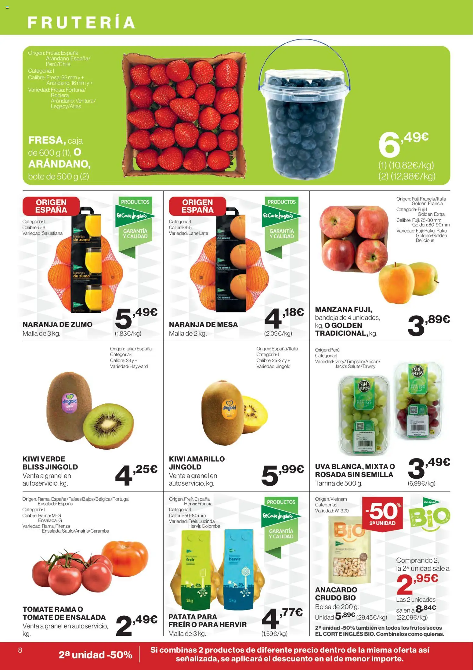 Hipercor catálogo │ válido desde el 12.02.2026 | Página: 8 | Productos: Naranjas, Frutos secos, Ensalada, Bolsa