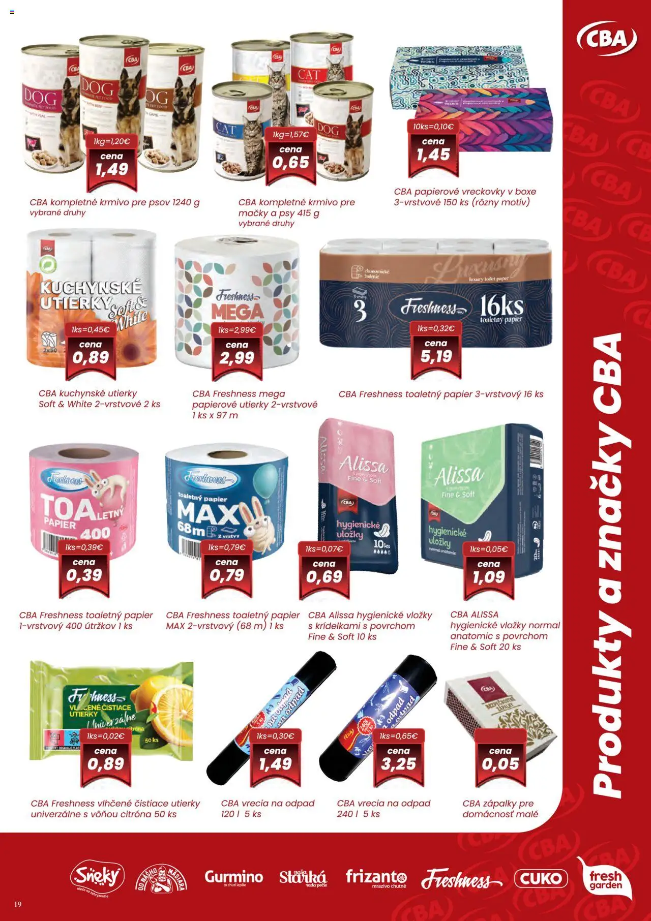 Nové CBA Komfos akcie – leták je platný od 02.10.2025 | Strana: 19 | Produkty: Toaletný papier, Čistiace utierky