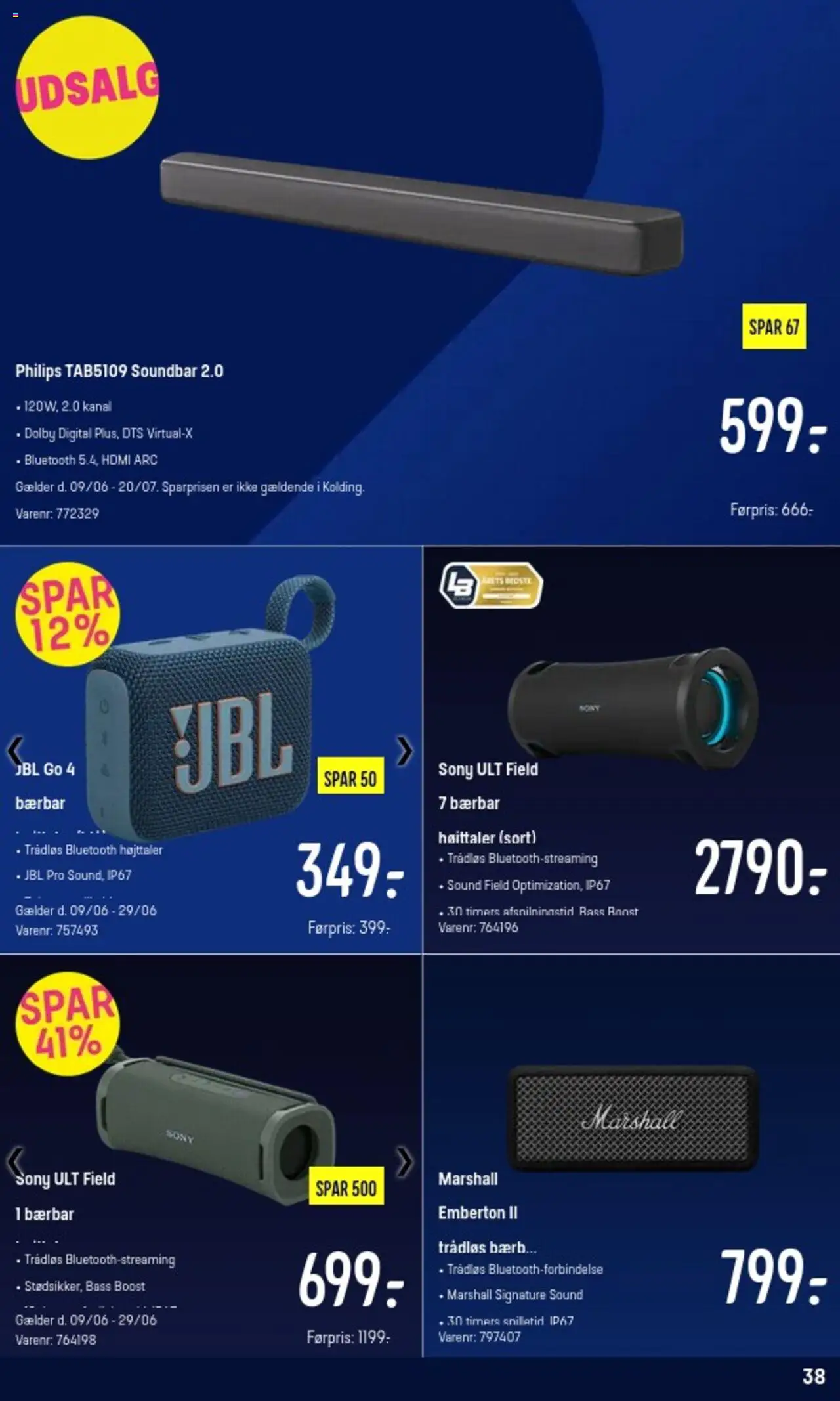 Elgiganten Tilbudsavis gyldig fra 23.06.2025 | Side: 38 | Produkter: Soundbar, Højttaler