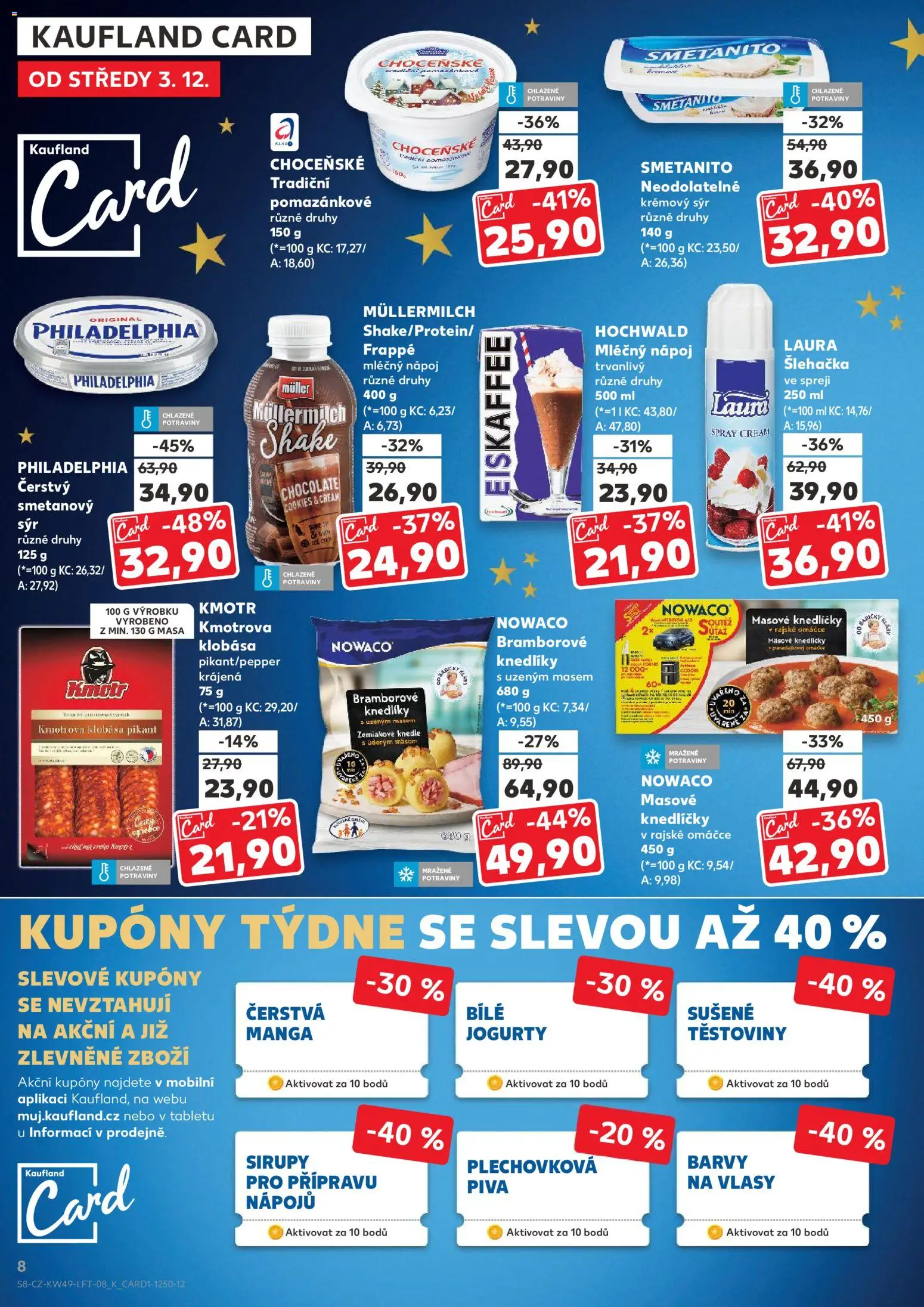 Kaufland leták - Plzeň Bory od 03.12.2025 | Strana: 8 | Produkty: Sýr, Klobása, Philadelphia, Potraviny