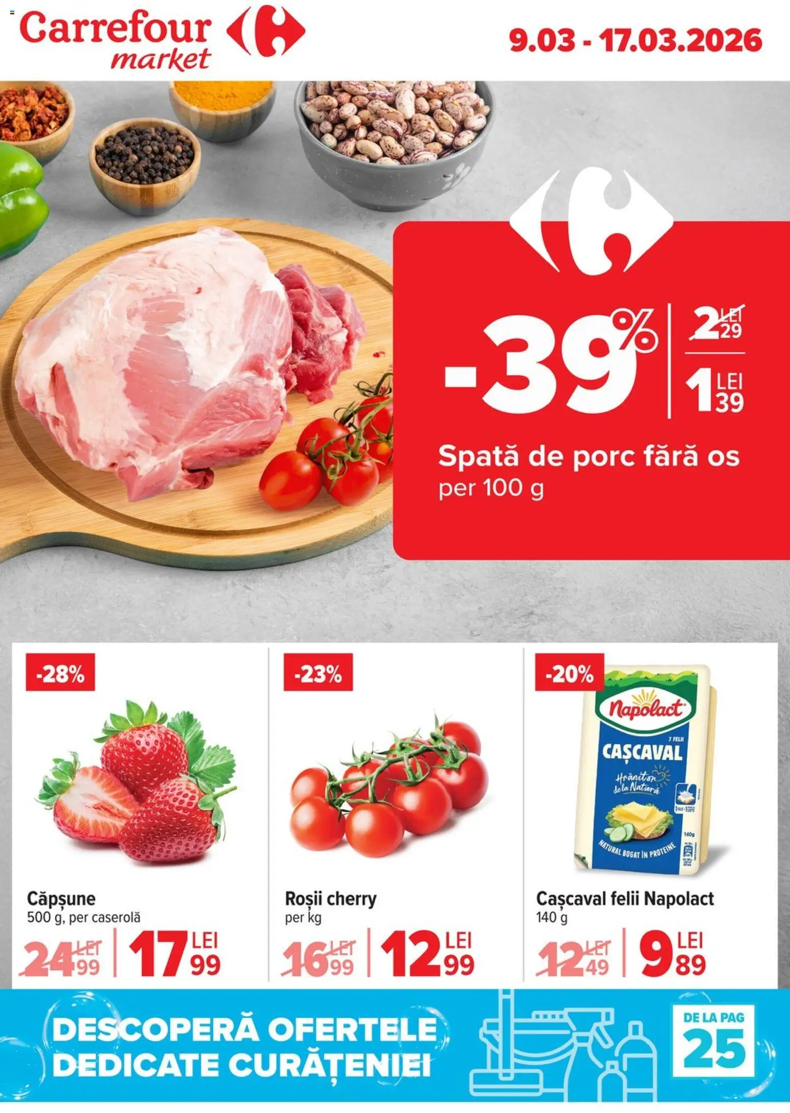 Noul catalog Carrefour – valabil de la 09.03.2026 | Pagină: 1 | Produse: Masaüstü kılıfı, Cașcaval, Roșii