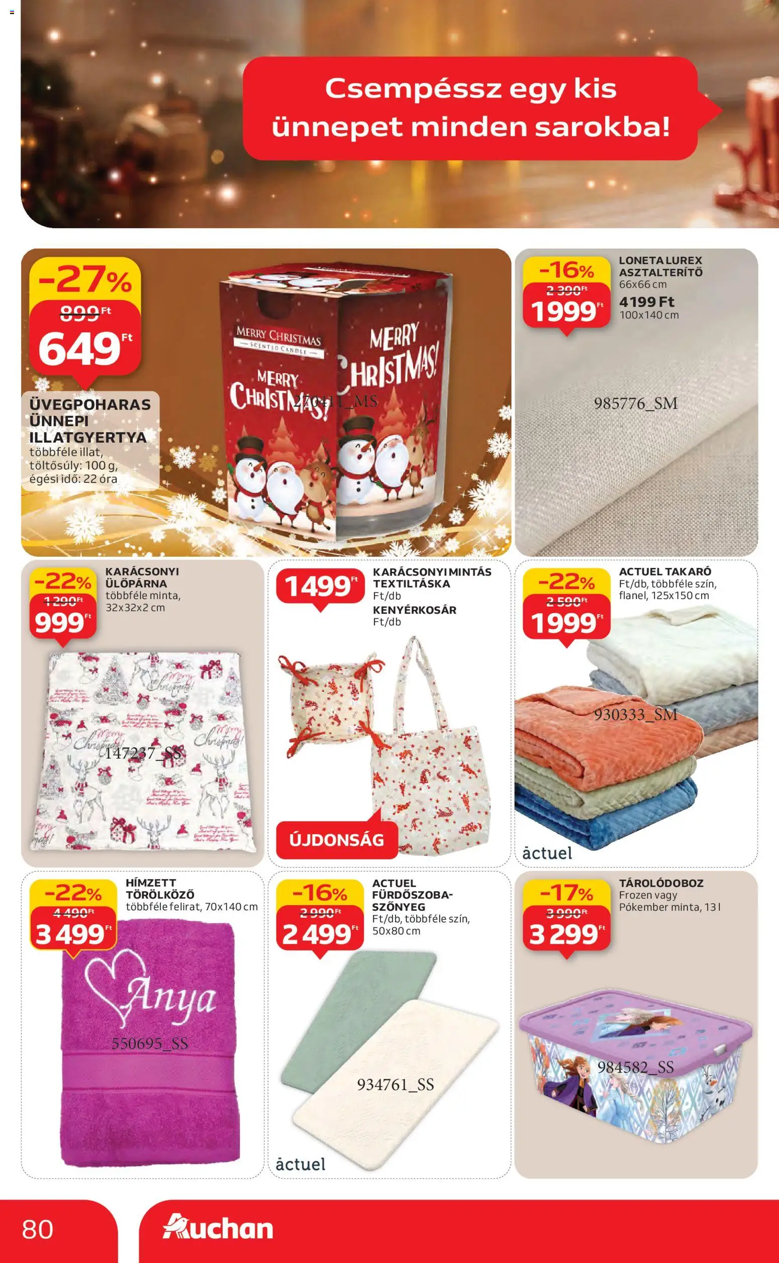 Auchan akciós ujság - amely érvényes a következő dátumtól: 27.11.2025 | Oldal: 80 | Termékek: Törölköző, Takaró, Óra, Fürdőszoba