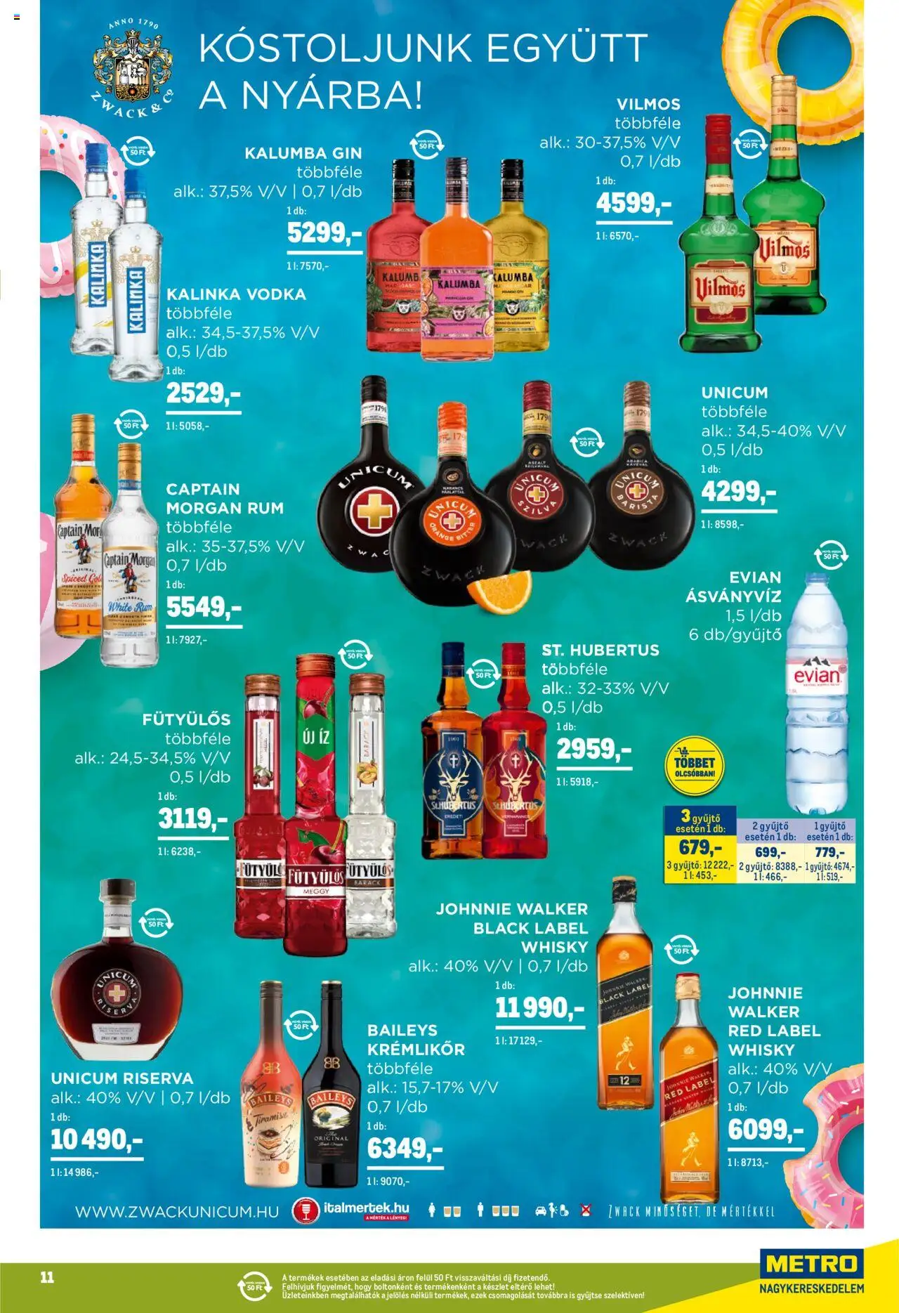 Metro akciós ujság - amely érvényes a következő dátumtól: 01.06.2025 | Oldal: 11 | Termékek: Krémlikőr, Captain morgan, Ásványvíz, Whisky