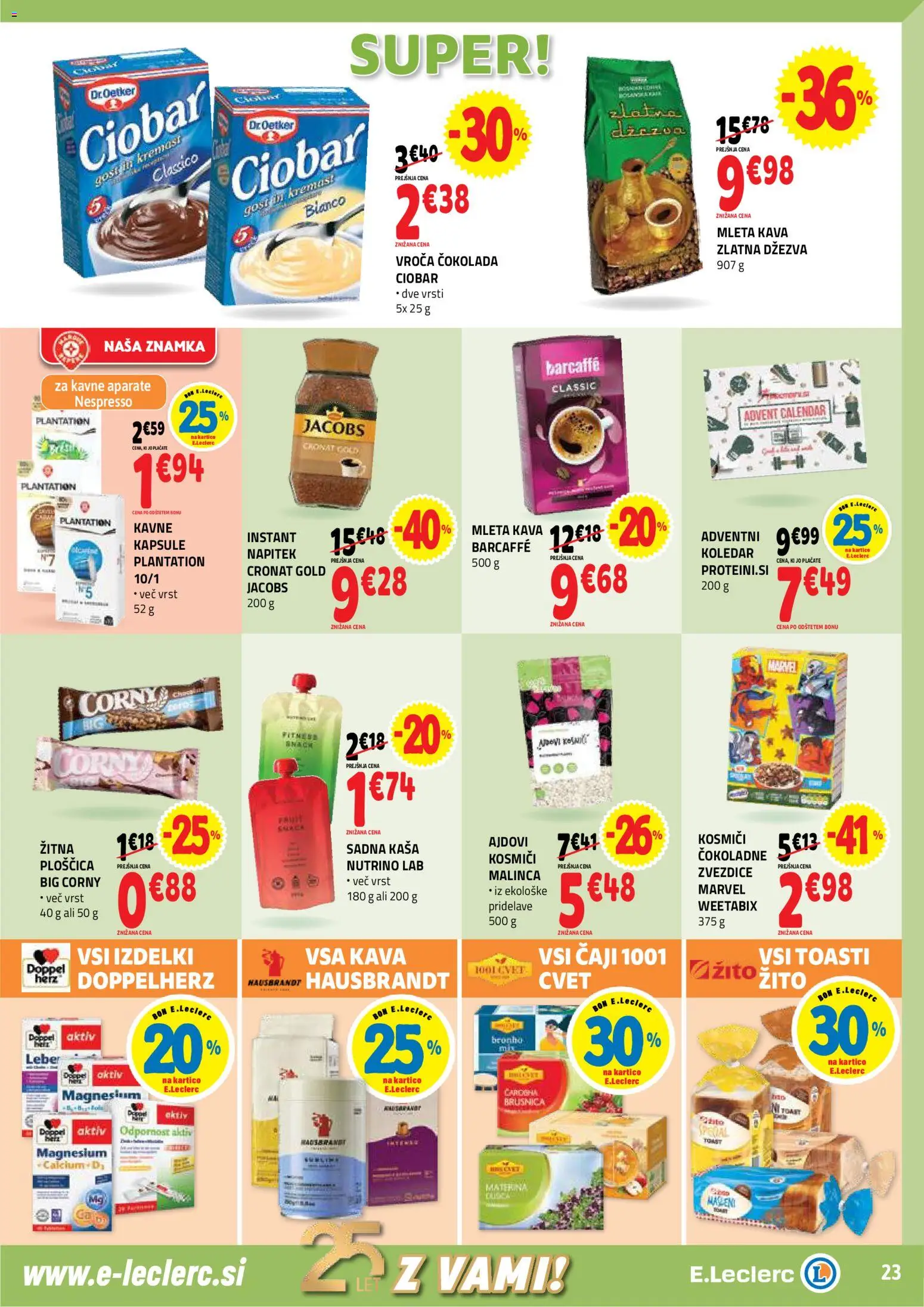 Novi E.leclerc katalog ponudbe – veljaven od 26.11.2025 | Stran: 23 | Izdelki: Kavne kapsule, Kava, Cokolada, Kosmici