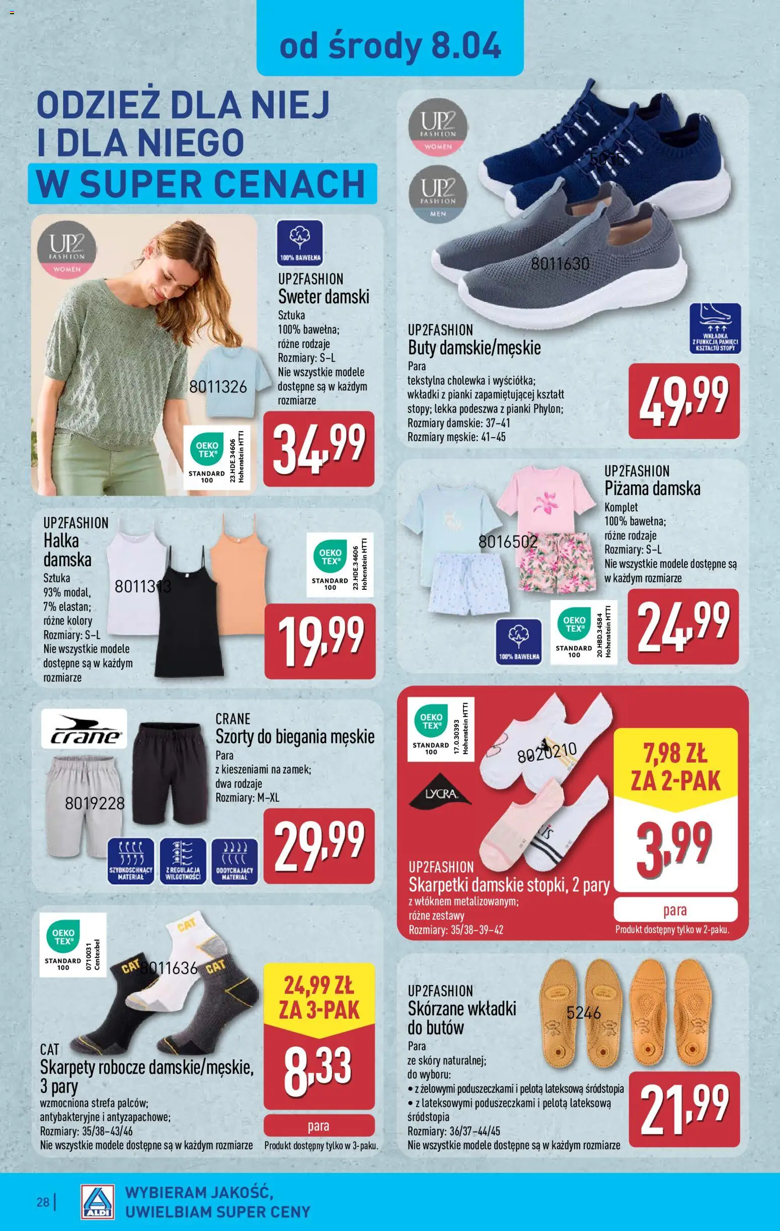Aldi gazetka od 07.04.2026 | Strona: 28 | Produkty: Szorty, Sweter, Skarpetki, Pianki