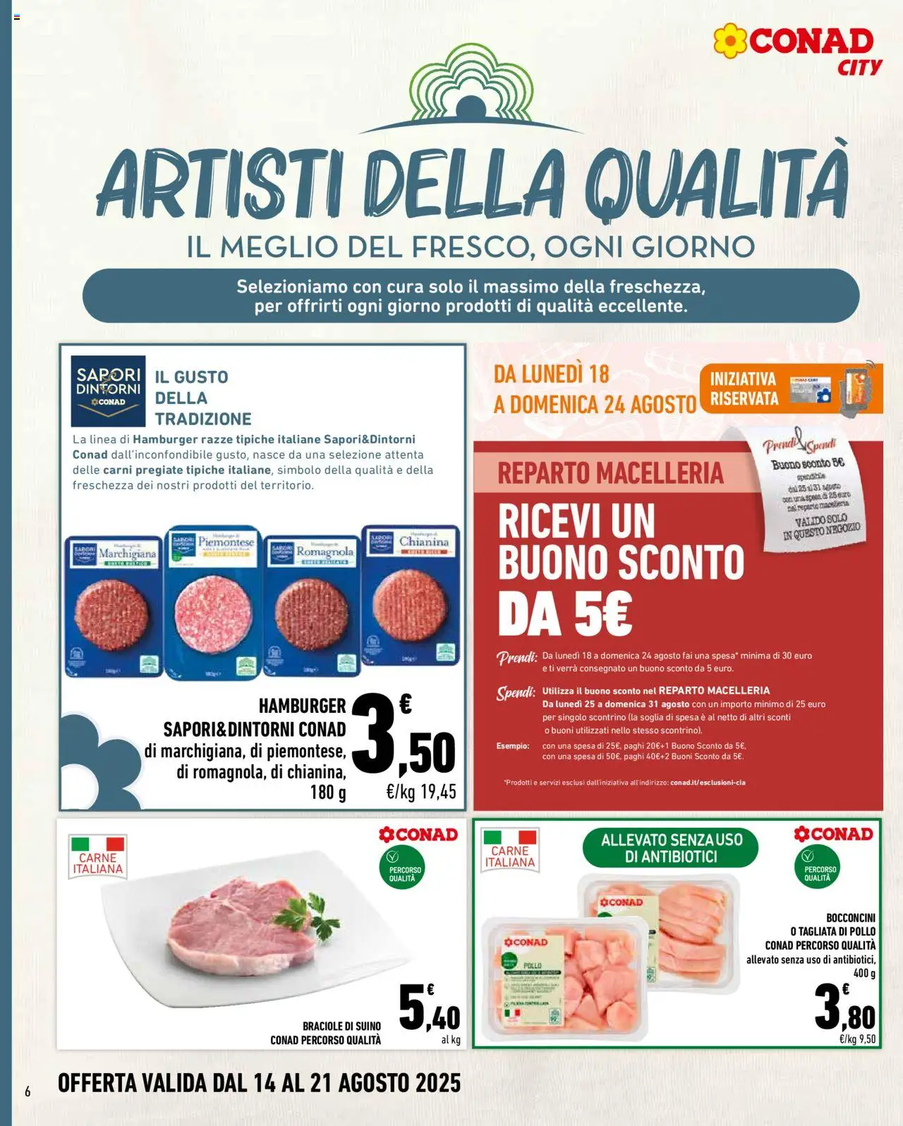 Volantino Conad del 14.08.2025 | Pagina: 6 | Prodotti: Pollo, Suino, Hamburger