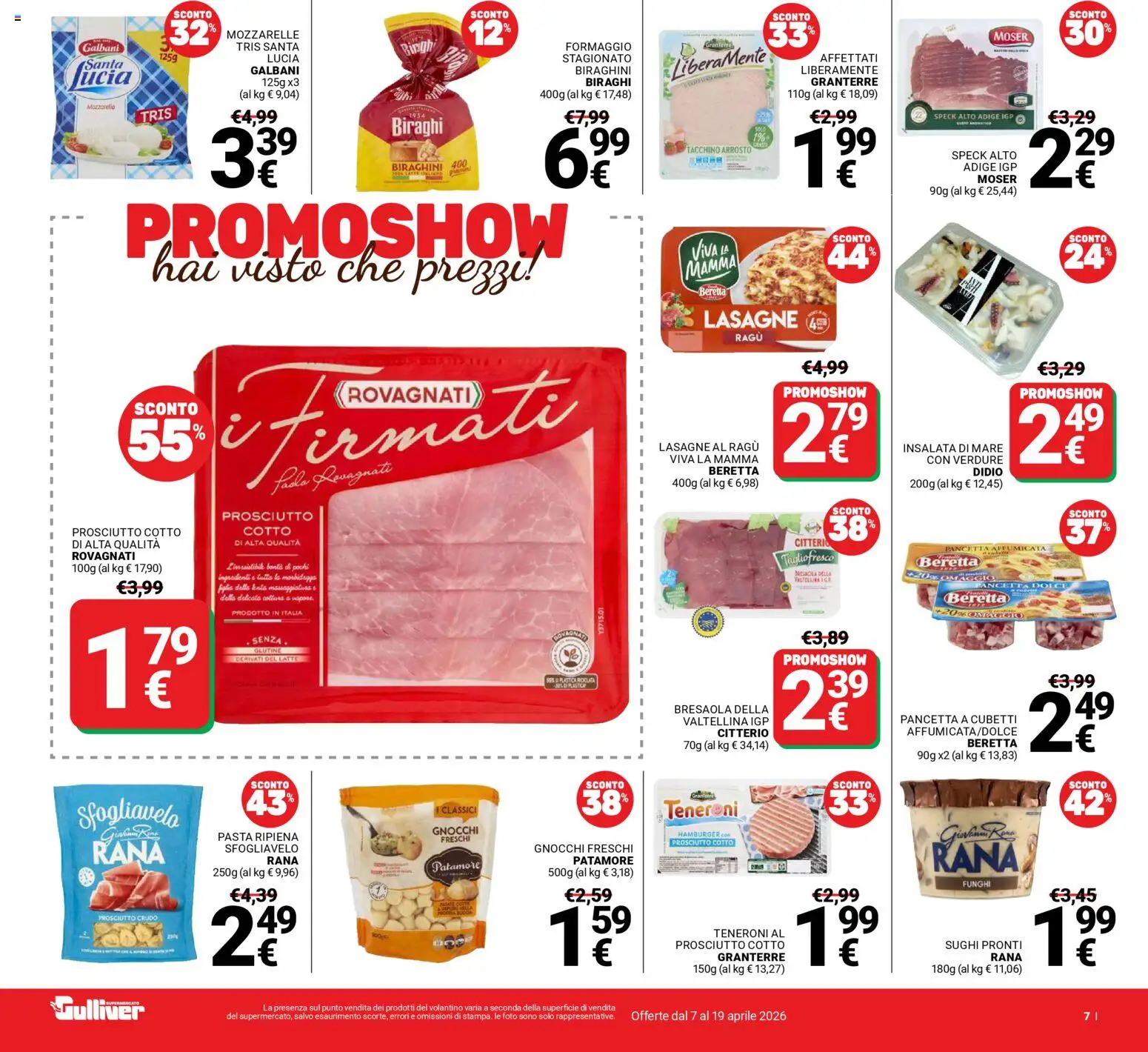 Volantino Gulliver del 07.04.2026 | Pagina: 7 | Prodotti: Speck, Insalata, Tacchino, Latte