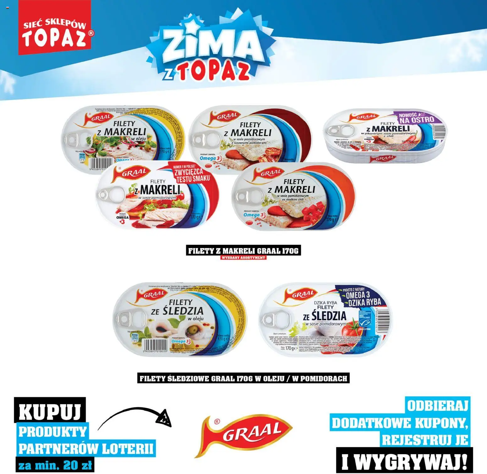 Topaz Gazetka - Katalog Produktów Objętych Loterią od 01.12.2025 | Strona: 26 | Produkty: Chili, Filety z makreli w sosie pomidorowym, Ryba