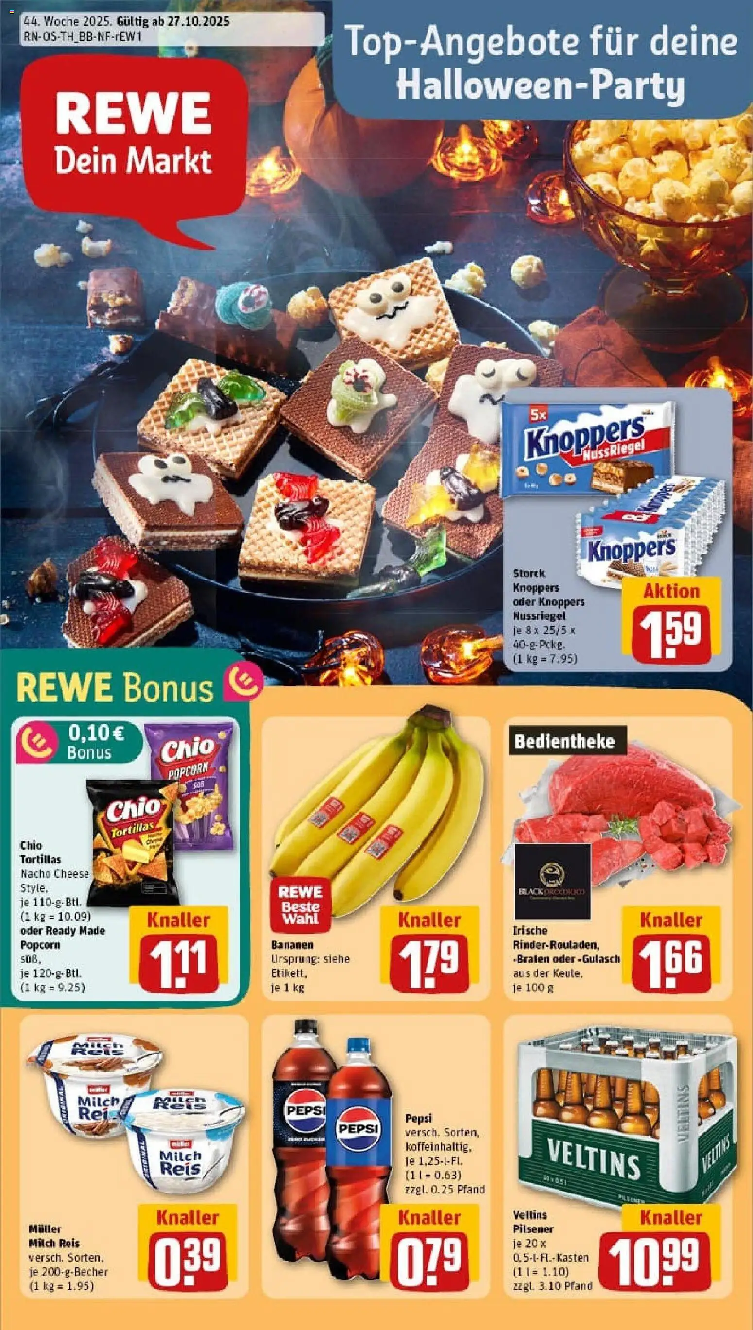 Rewe prospekt Suhl	 – gültig ab 26.10.2025 | Seite: 1 | Produkte: Milch, Bananen, Chio tortillas, Reis