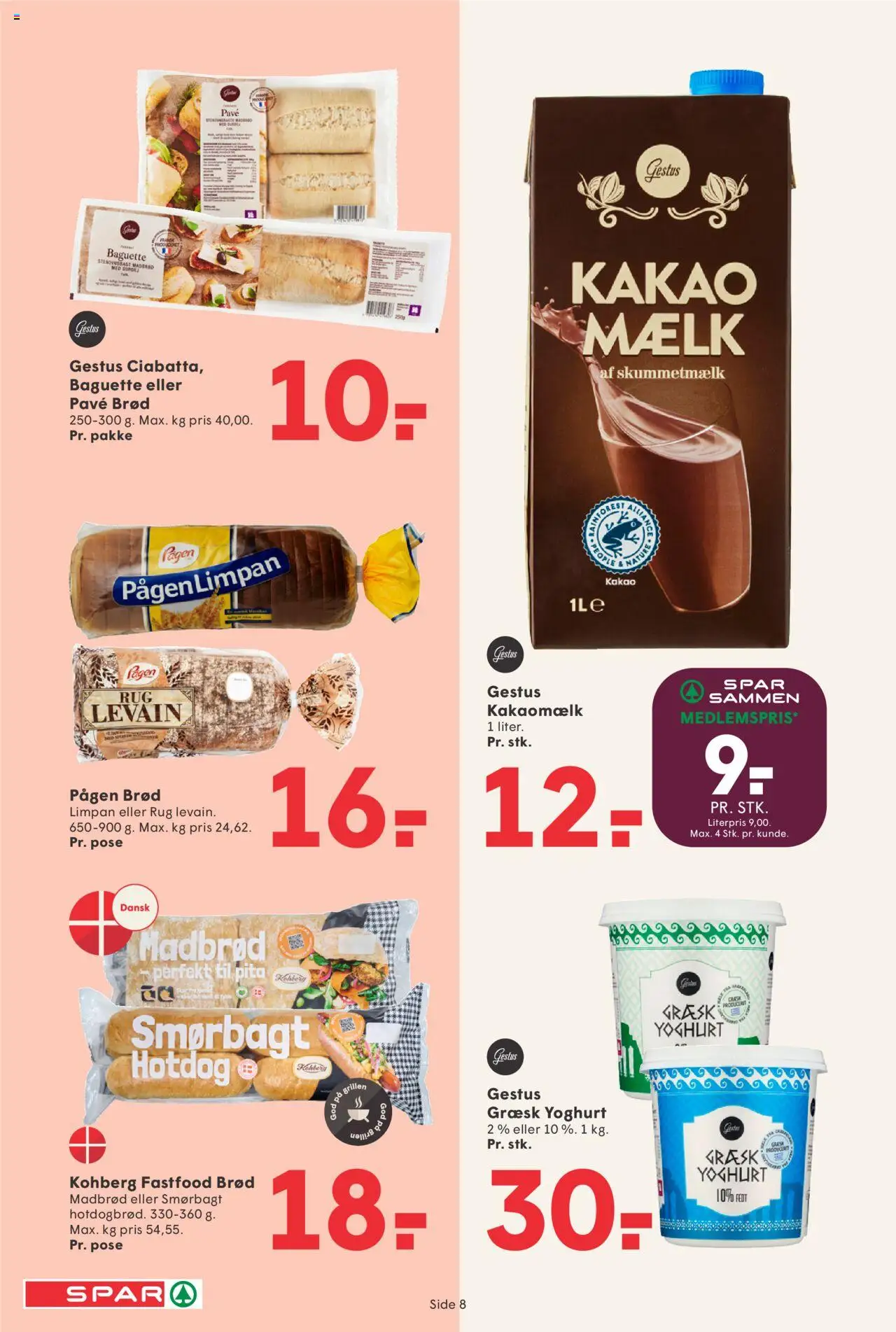 Spar Tilbudsavis gyldig fra 08.08.2025 | Side: 8 | Produkter: Mælk, Yoghurt, Brød, Kakaomælk