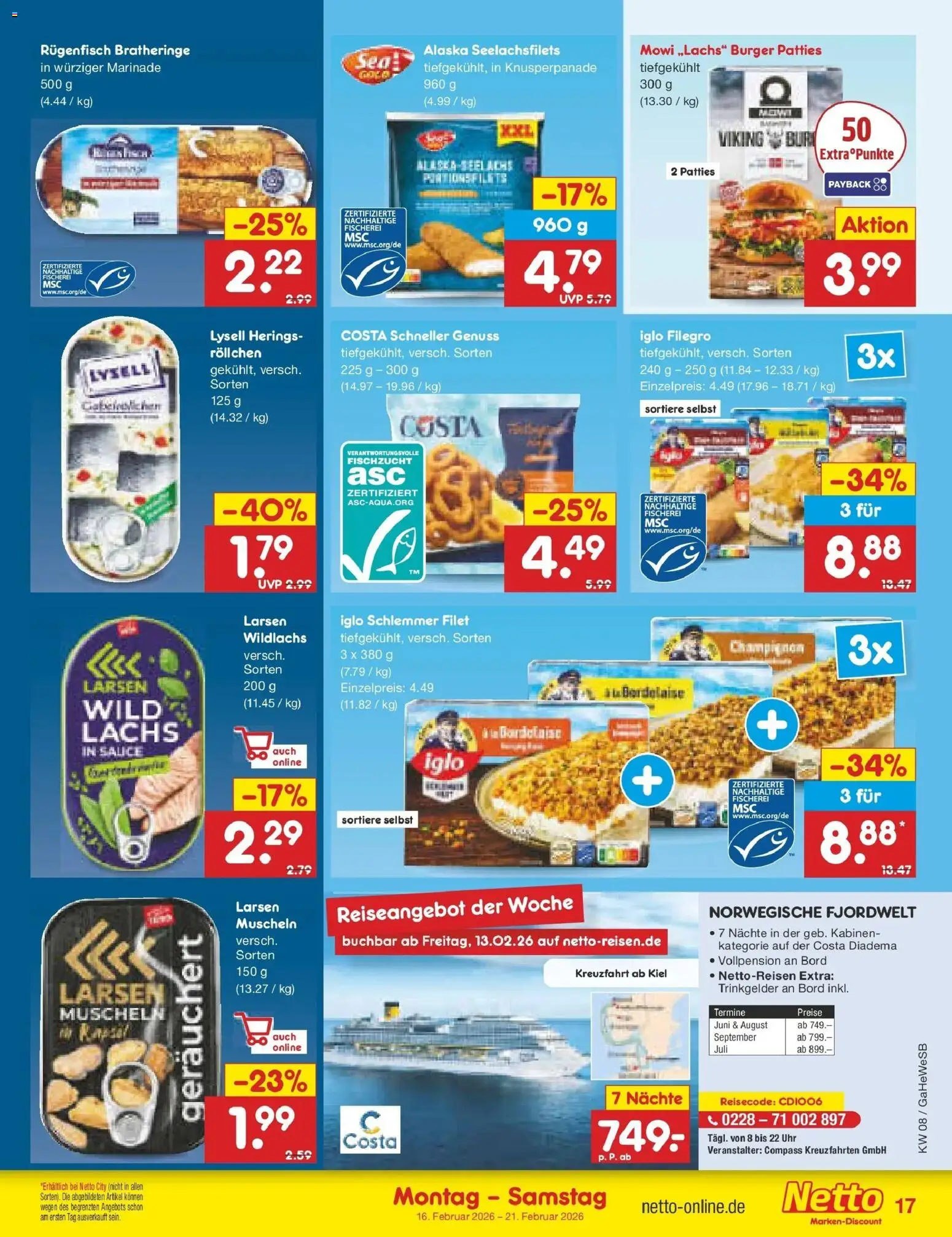 Netto Marken-Discount - Netto: Wochenangebote – gültig ab 15.02.2026 | Seite: 19 | Produkte: Iglo, Burger, Lachs, Uhr