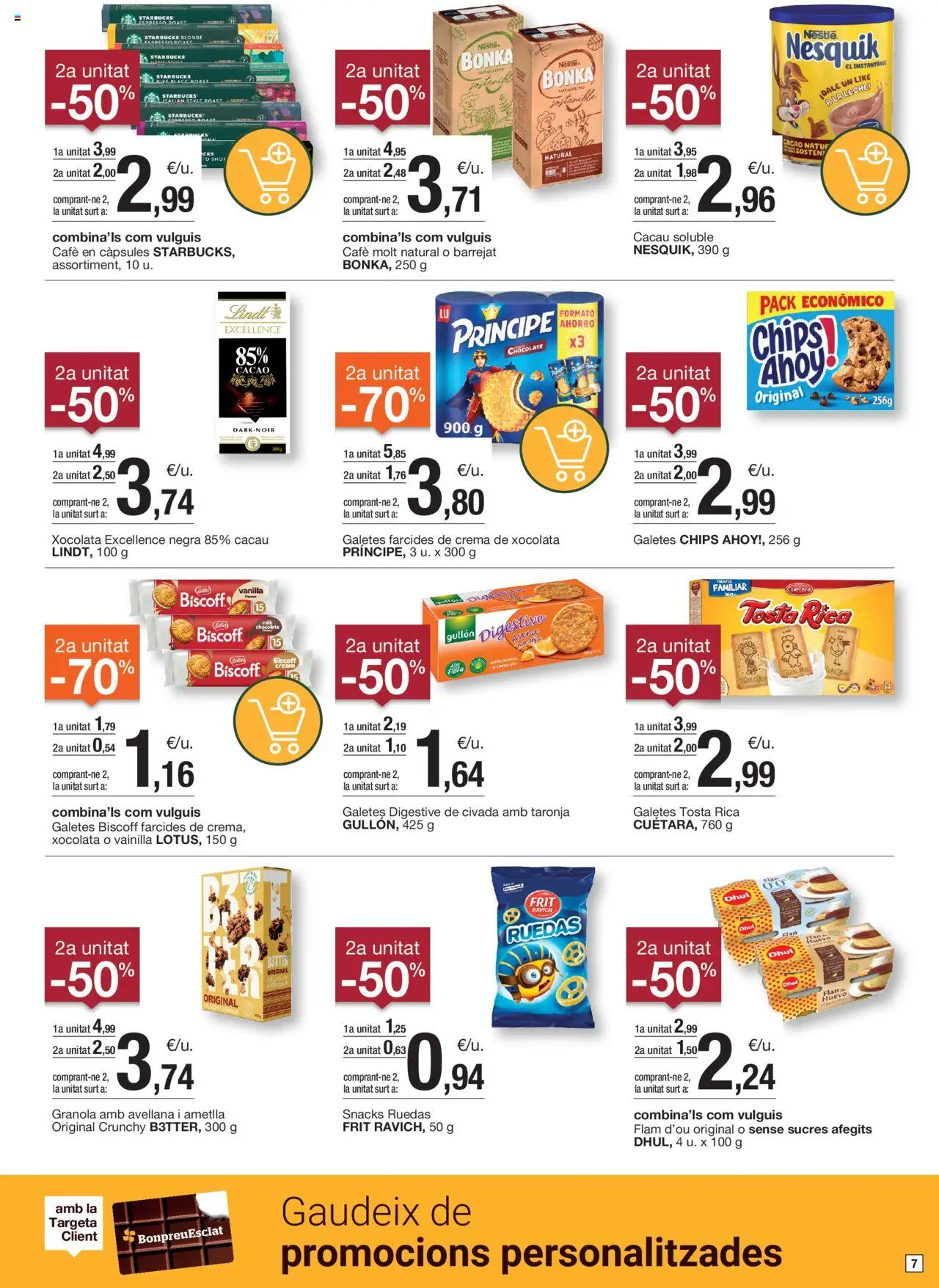 Bonpreu folleto │ válido desde el 09.09.2025 | Página: 7 | Productos: Leche, Café, Chocolate, Φρυγανιές σικάλεως