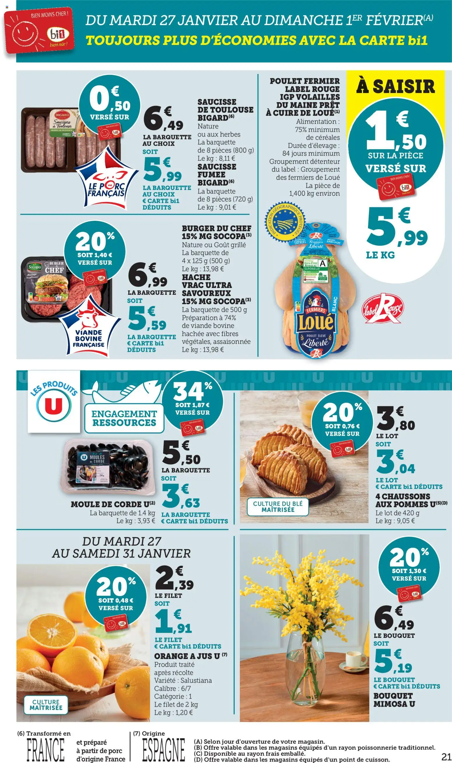 {H1} | Page: 21 | Produits: Saucisse, Jus, Pommes, Céréales