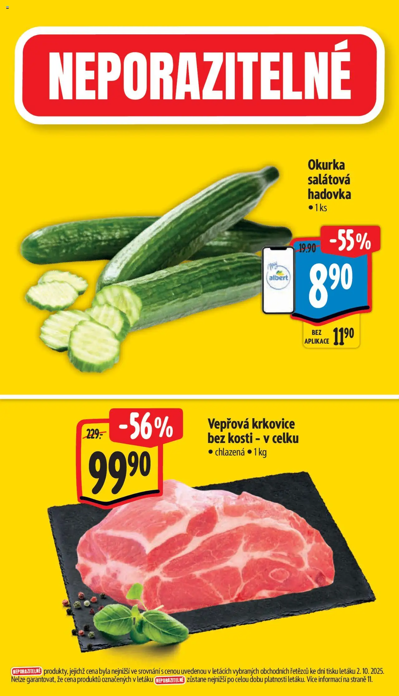 Albert leták - Supermarket od 08.10.2025 | Strana: 2 | Produkty: Krkovice, Vepřová krkovice, Okurka