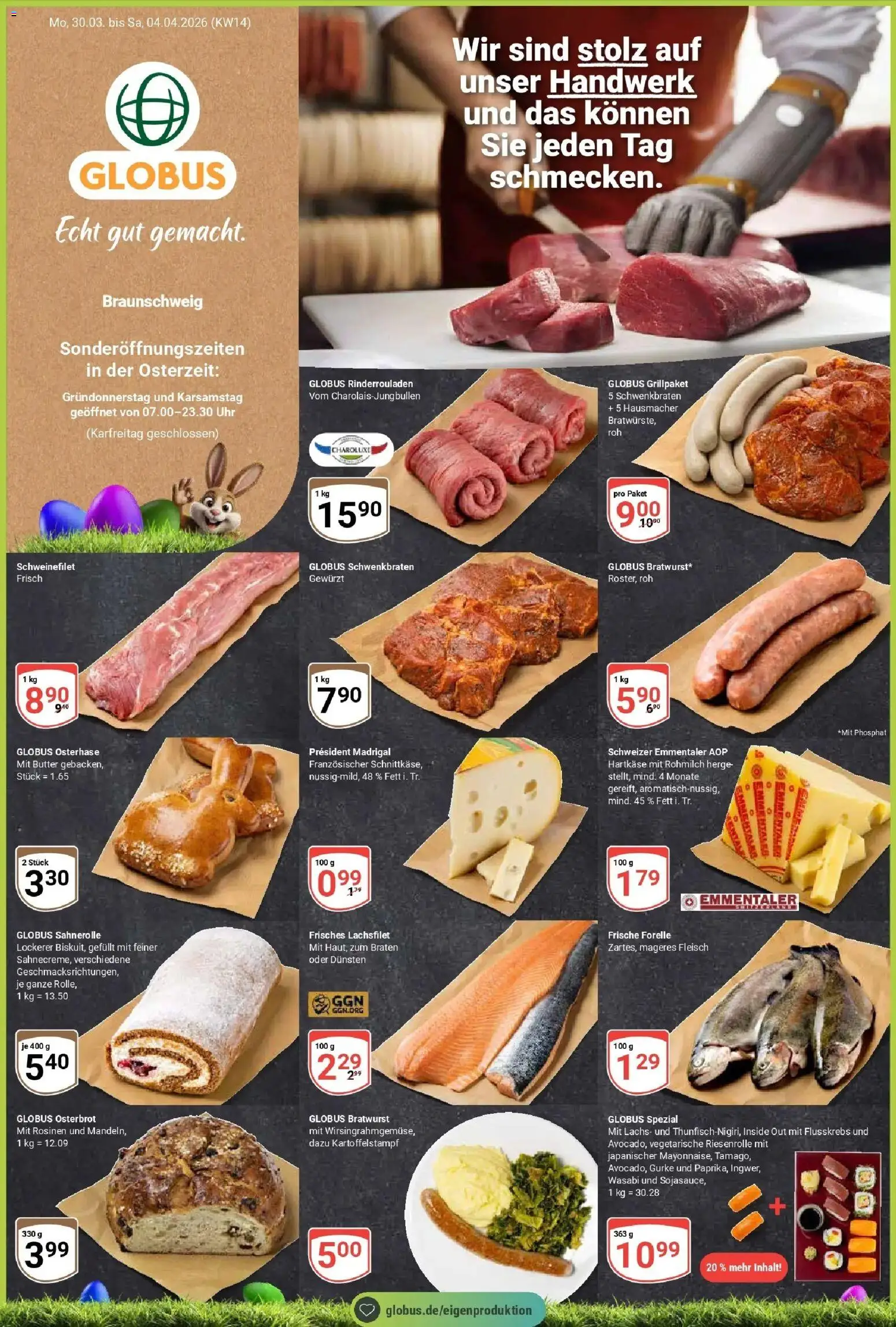 Globus prospekt Braunschweig	 – gültig ab 30.03.2026 | Seite: 1 | Produkte: Rinderrouladen, Schweinefilet, Rosinen, Uhr