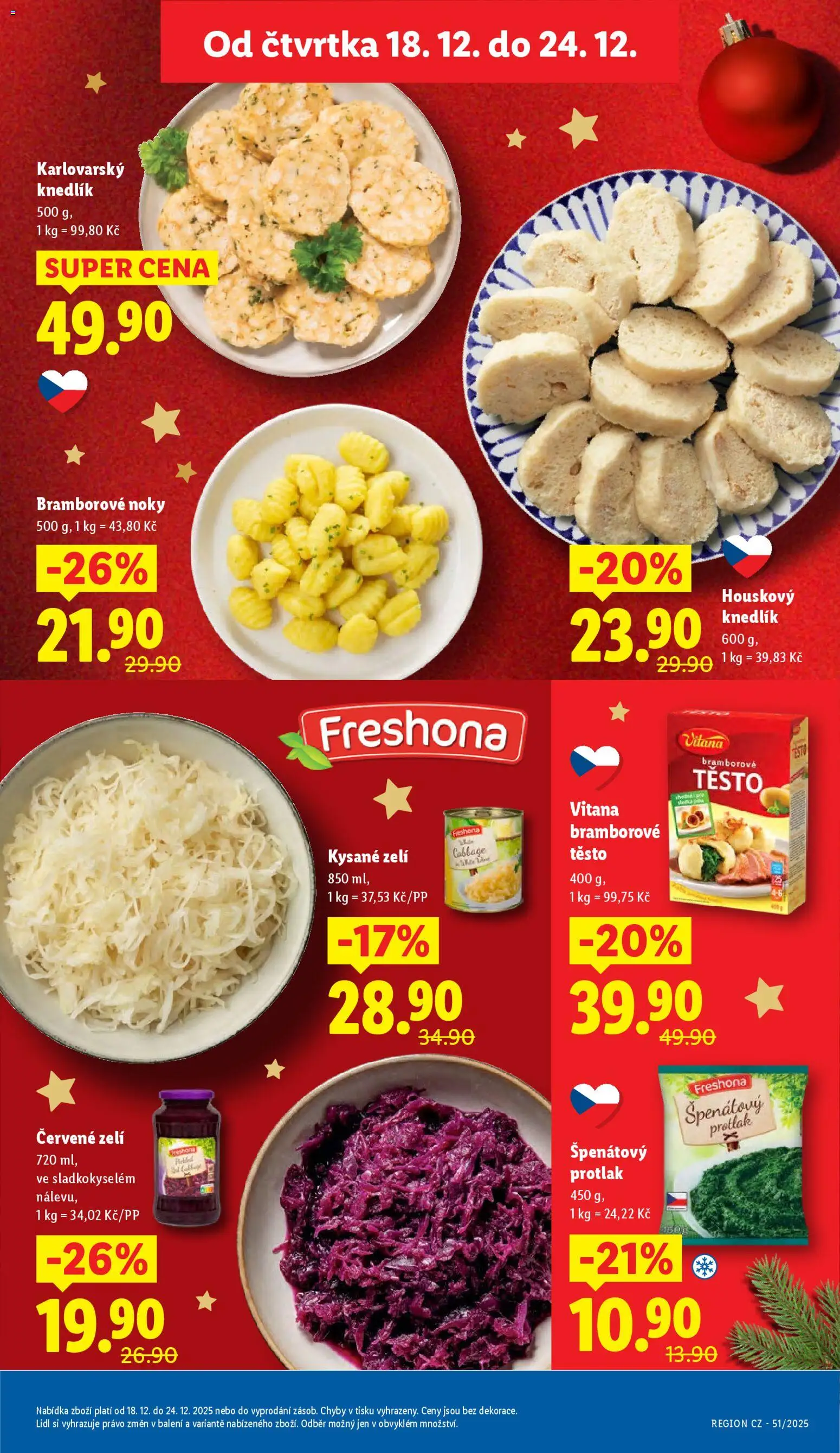 Lidl leták od 18.12.2025 | Strana: 15 | Produkty: Karlovarský knedlík, Zelí, Noky, Bramborové noky