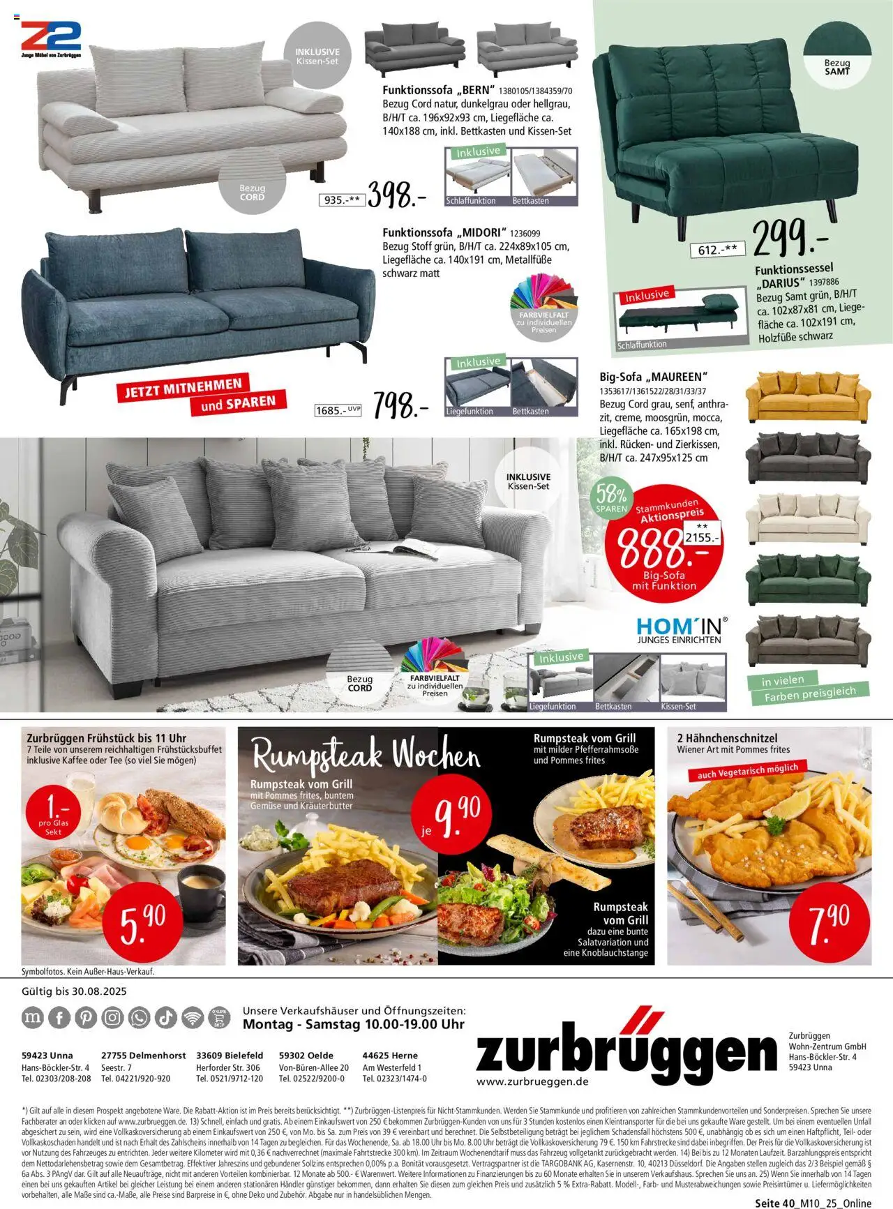 Zurbrüggen - Junges Wohnen - gültig ab dem 09.08.2025 | Seite: 40 | Produkte: Rumpsteak, Bigsofa, Kaffee, Uhr