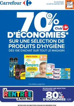 Carrefour - Prévisualisation de Carrefour catalogue : 70 % d’économies sur une sélection de produit d’hygiène valide à partir de 18.08.2025