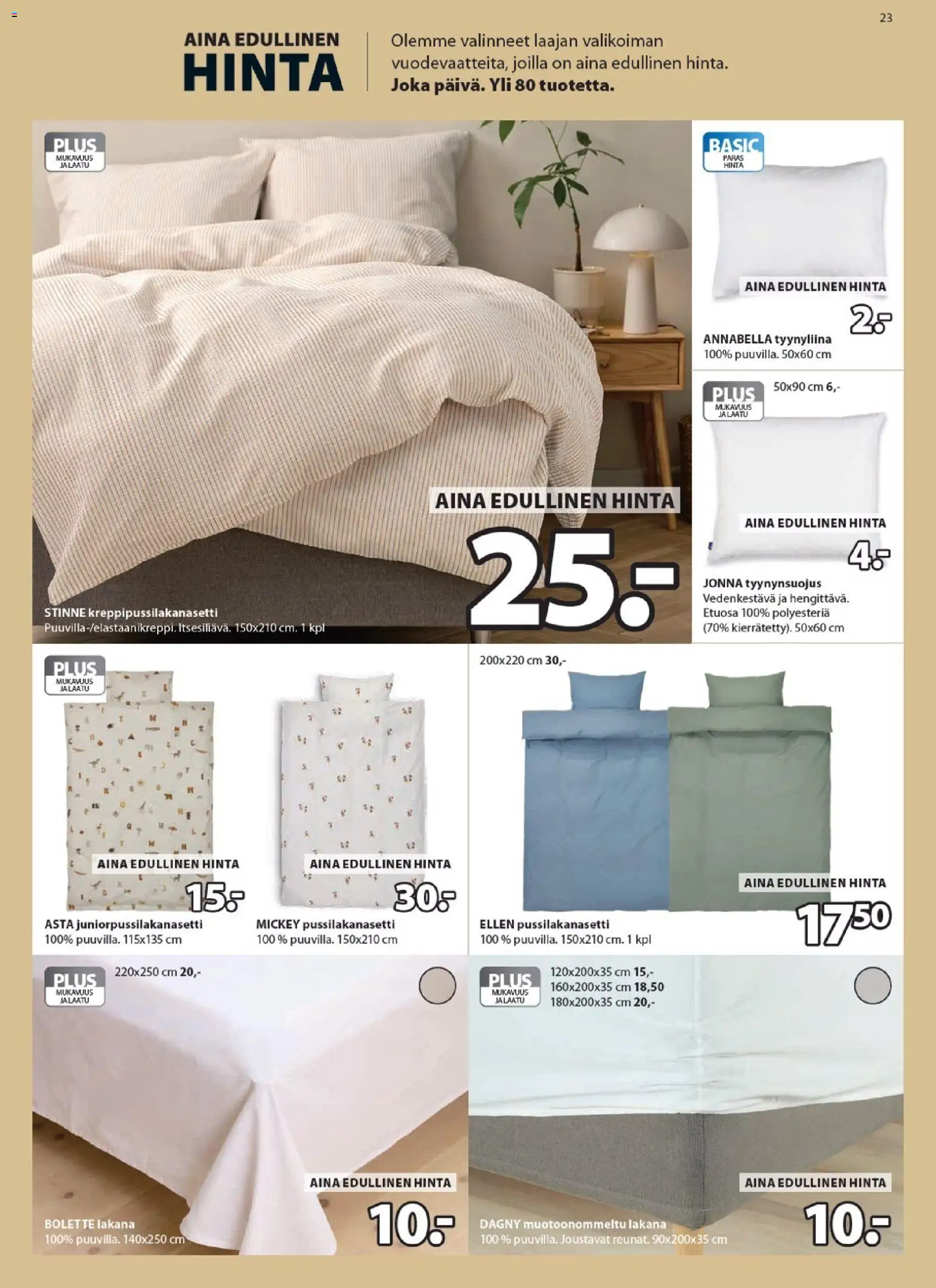 JYSK tarjoukset – voimassa 23.04.2026 alkaen | Sivu: 23 | Tuotteet: Pussilakanasetti, Lakana, Tyynyliina