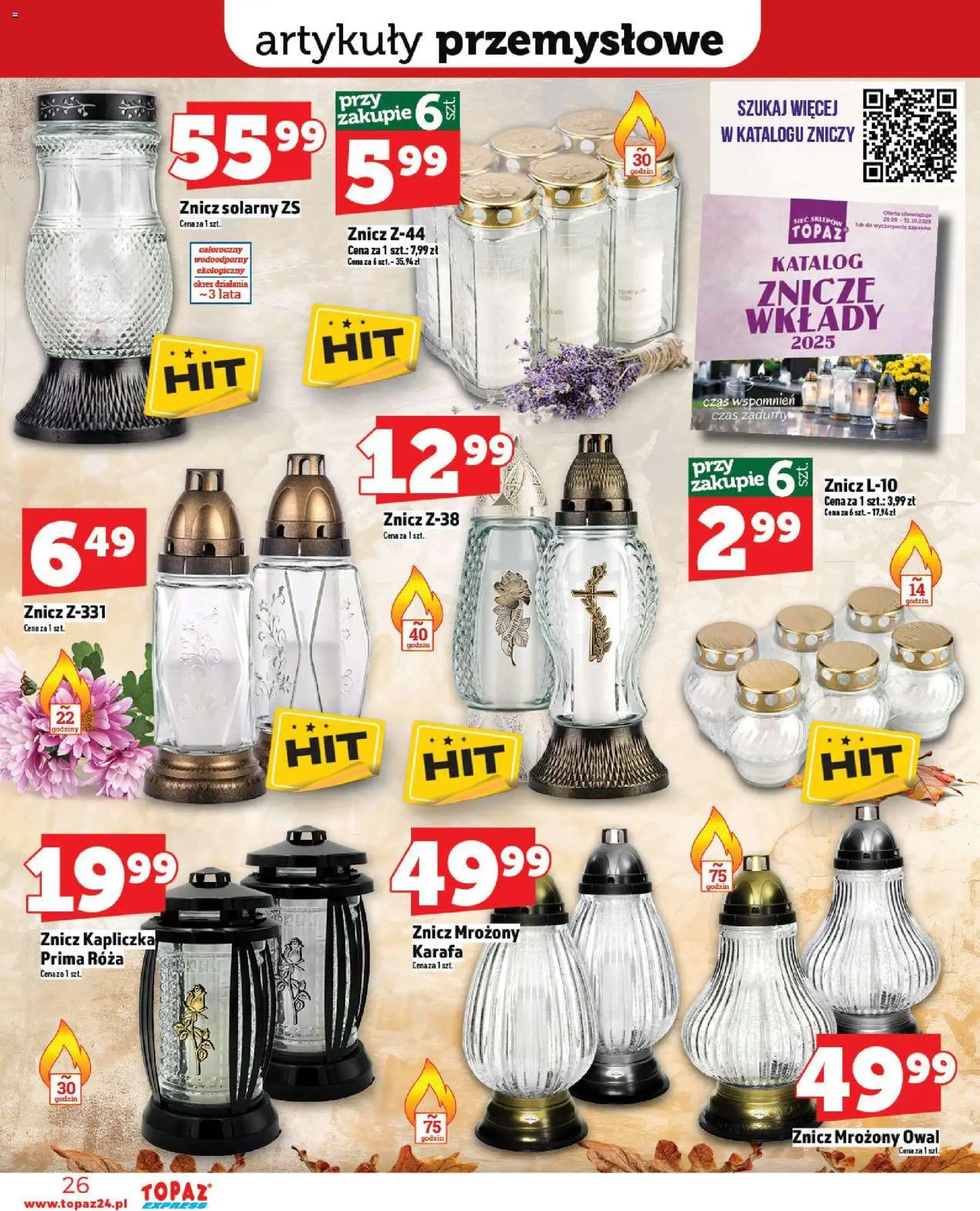 Topaz Gazetka - Express od 30.10.2025 | Strona: 26 | Produkty: Znicz kapliczka, Artykuły przemysłowe, Znicze