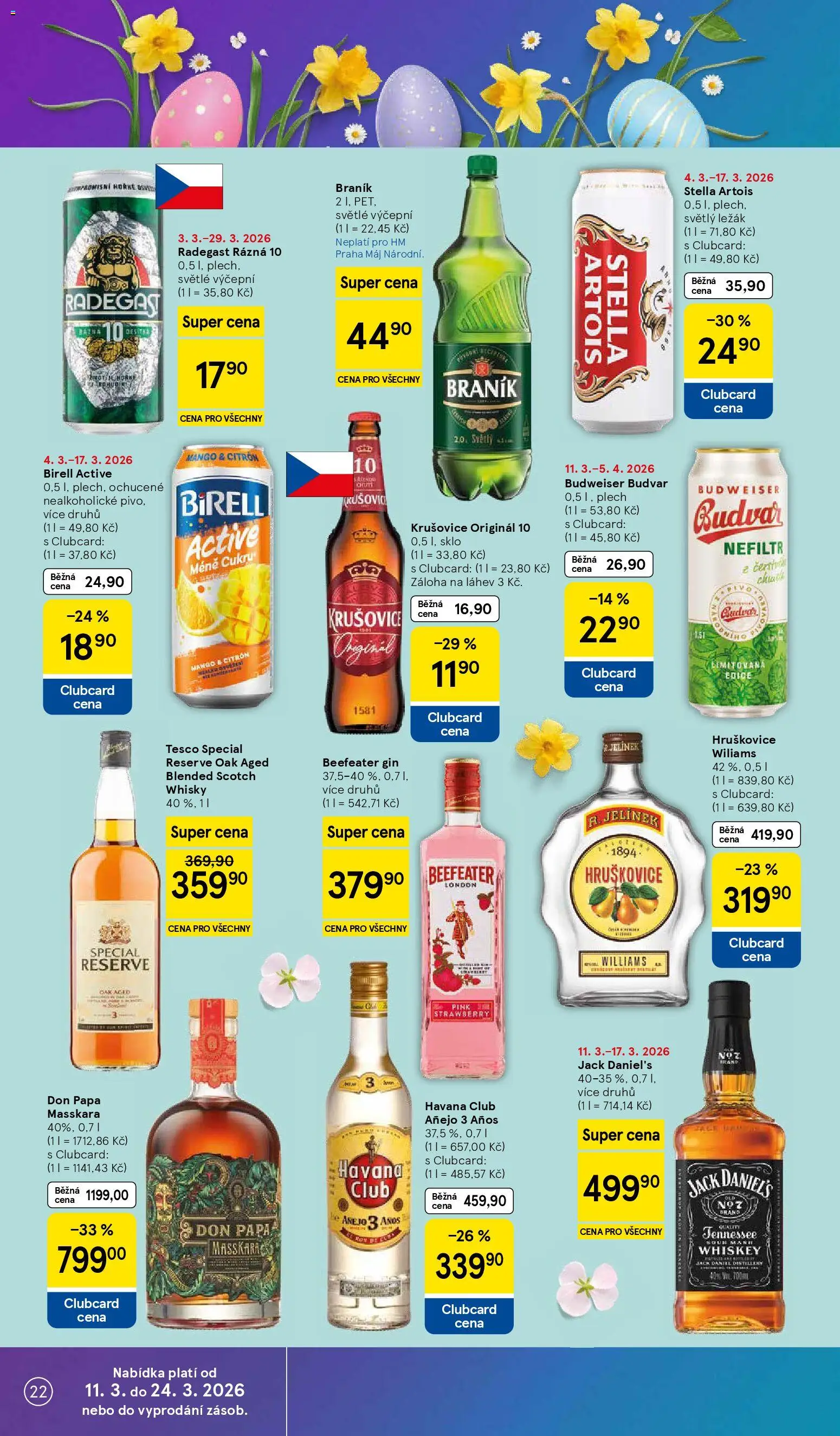 Tesco leták - Hypermarket od 11.03.2026 | Strana: 22 | Produkty: Rum, Jack Daniel’s, Beefeater, Láhev