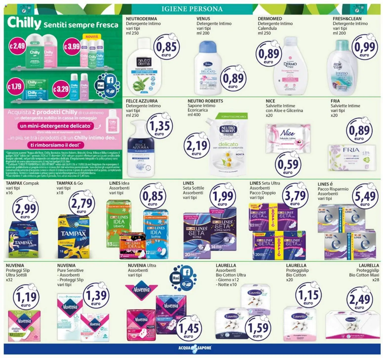 Volantino Acqua e Sapone del 23.02.2026 | Pagina: 12 | Prodotti: Detergente intimo, Intimo, Slip, Acqua