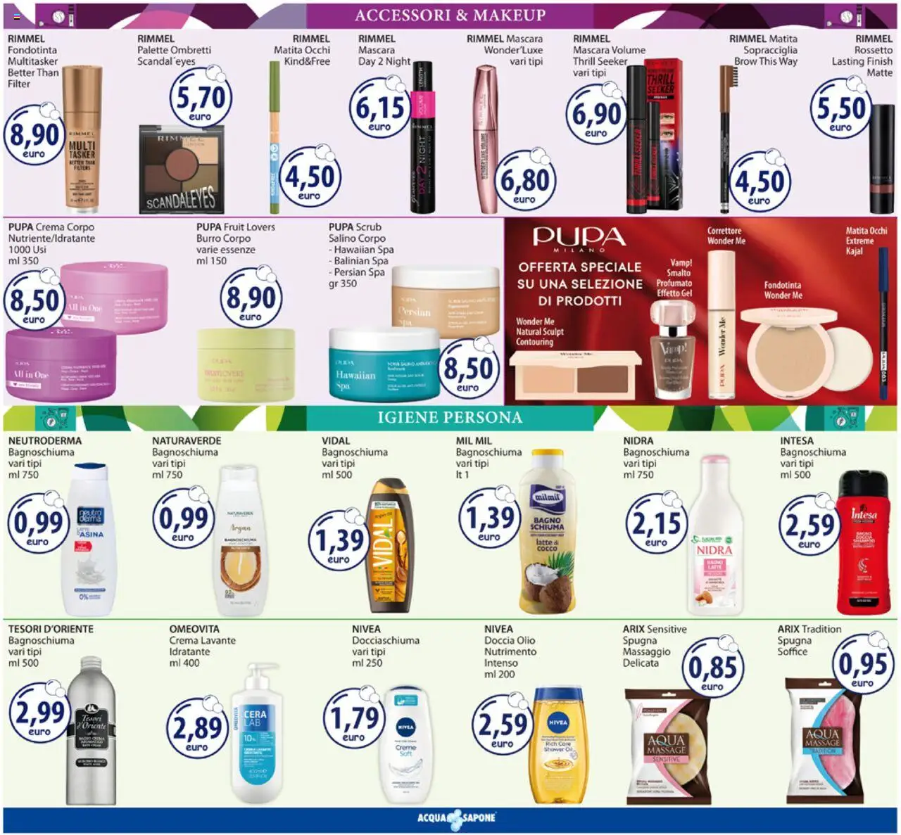 Volantino Acqua e Sapone del 22.09.2025 | Pagina: 5 | Prodotti: Spugna, Mascara, Rossetto, Bagno