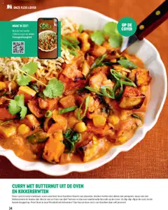CURRY MET BUTTERNUT UIT DE OVEN EN KIKKERERWTEN, Deze curry is extra voedzaam, want onze flexi-lover Karolien Olaerts van @karolas_kitchen werkte niet alleen met pompoen, maar ook met kikkererwten én bruine rijst. - Voorbeeld van een folder van Delhaize, geldig van 06.10.2025 | Pagina: 34
