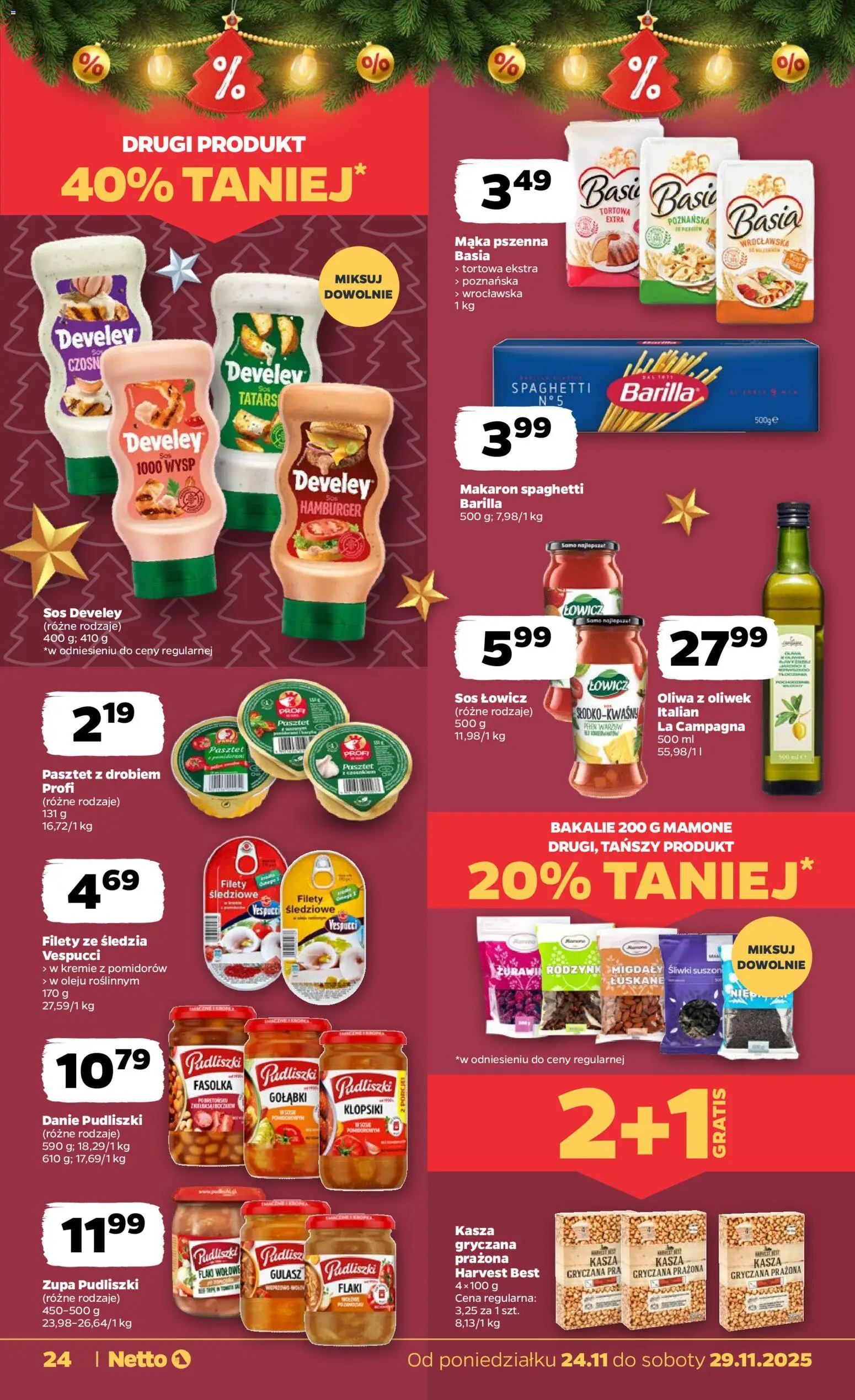 Netto gazetka od 24.11.2025 | Strona: 24 | Produkty: Hamburger, Makaron spaghetti, Zupa, Sos
