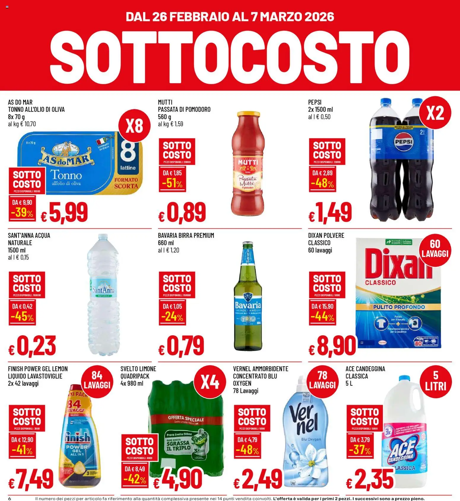 Volantino Famila del 26.02.2026 | Pagina: 6 | Prodotti: Candeggina, Limone, Passata di pomodoro, Pepsi