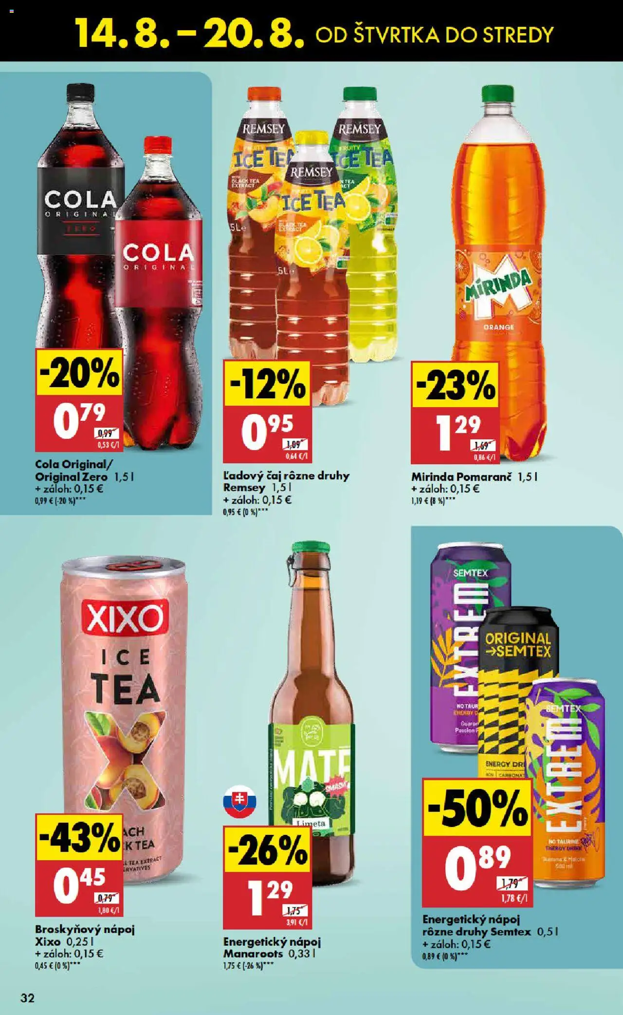 Biedronka leták │ platný od 14.08.2025 | Strana: 32 | Produkty: Čaj, Mirinda, Cola, Energetický nápoj