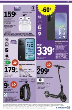 E.Leclerc - Prévisualisation de SMARTPHONE GALAXY A36, Écran Super AMOLED. Triple capteur photo: 50+8+5 Mp avec IA. Batterie: 5000 mAh. Existe aussi en version 256 Go au prix de 449 €(2) avec un avantage immédiat de 60 € soit 389 € (dont 3,05 € d'éco-participation). DAS(3) tête: 0,52 W/kg. DAS(3) tronc: 1,29 W/kg. DAS(3) membres: 1,60 W/kg. valide à partir de 02.12.2025 | Page: 65