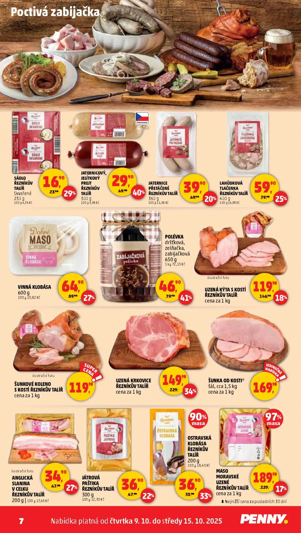 Penny Market leták - Čtvrtečník od 09.10.2025 | Strana: 7 | Produkty: Šunka od kosti, Talíř, Krkovice, Paštika