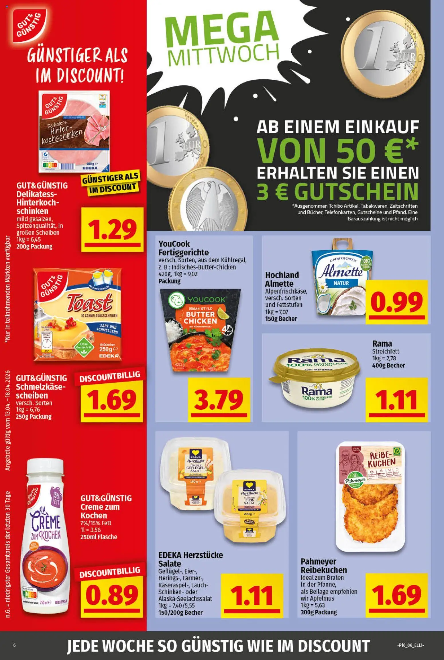 Elli Markt Prospekt Greffen – gültig ab 13.04.2026 | Seite: 6 | Produkte: Butter, Fertiggerichte, Schinken, Salat