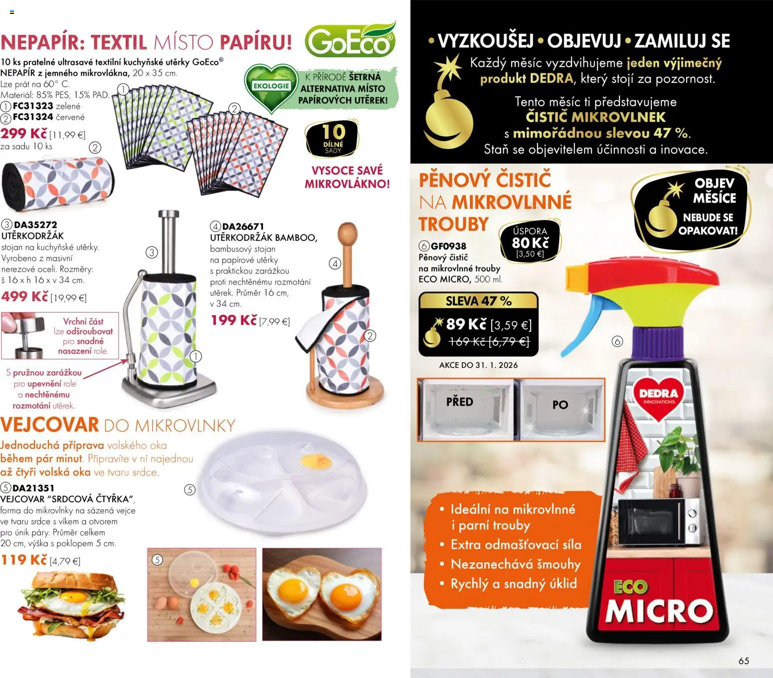 Nové Dedra akcie – leták je platný od 01.01.2026 | Strana: 65 | Produkty: Mikrovlnky, Stan