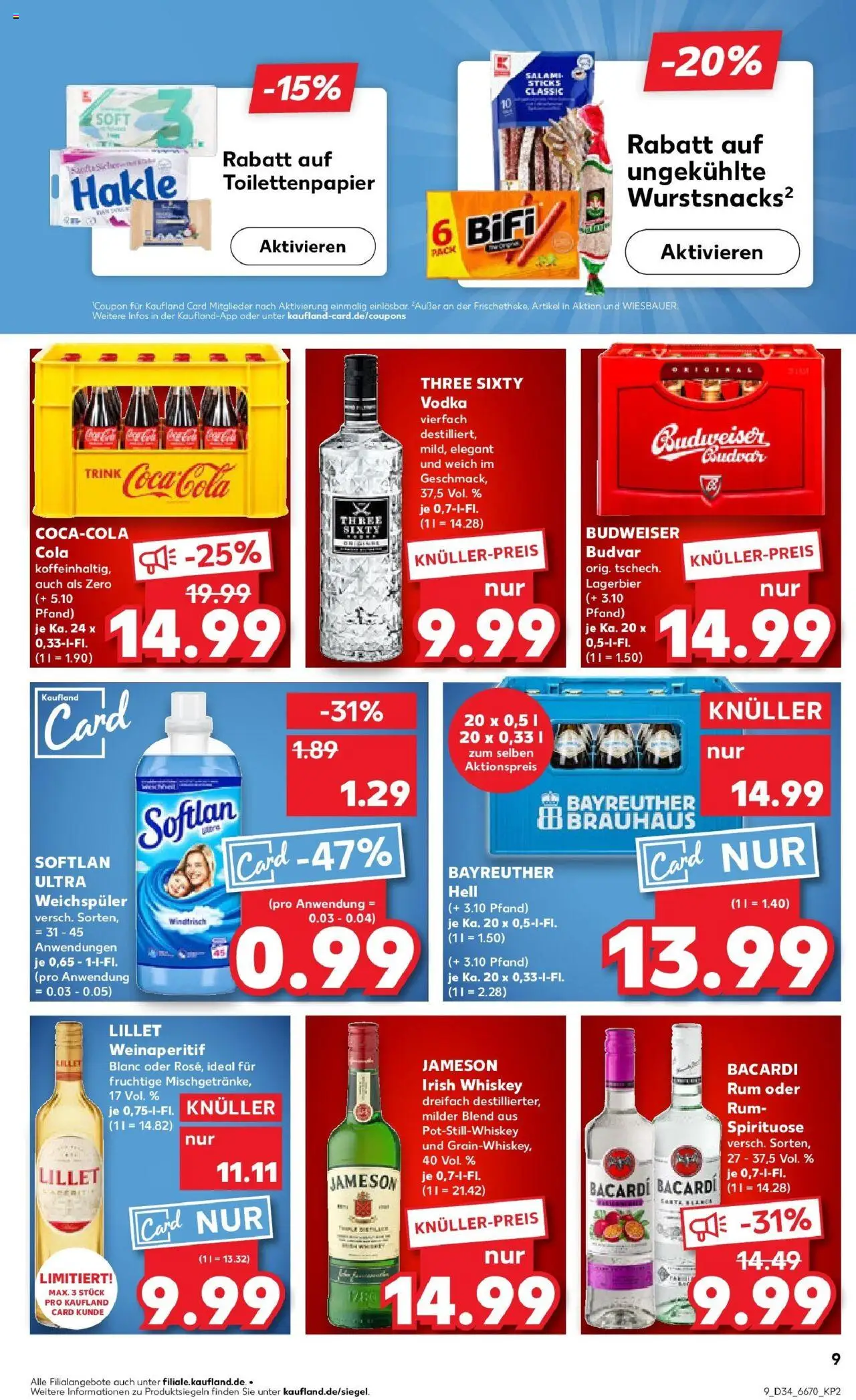 Kaufland prospekt Remscheid	 - gültig ab dem 21.08.2025 | Seite: 9 | Produkte: Bayreuther hell, Jameson, Lillet, Toilettenpapier