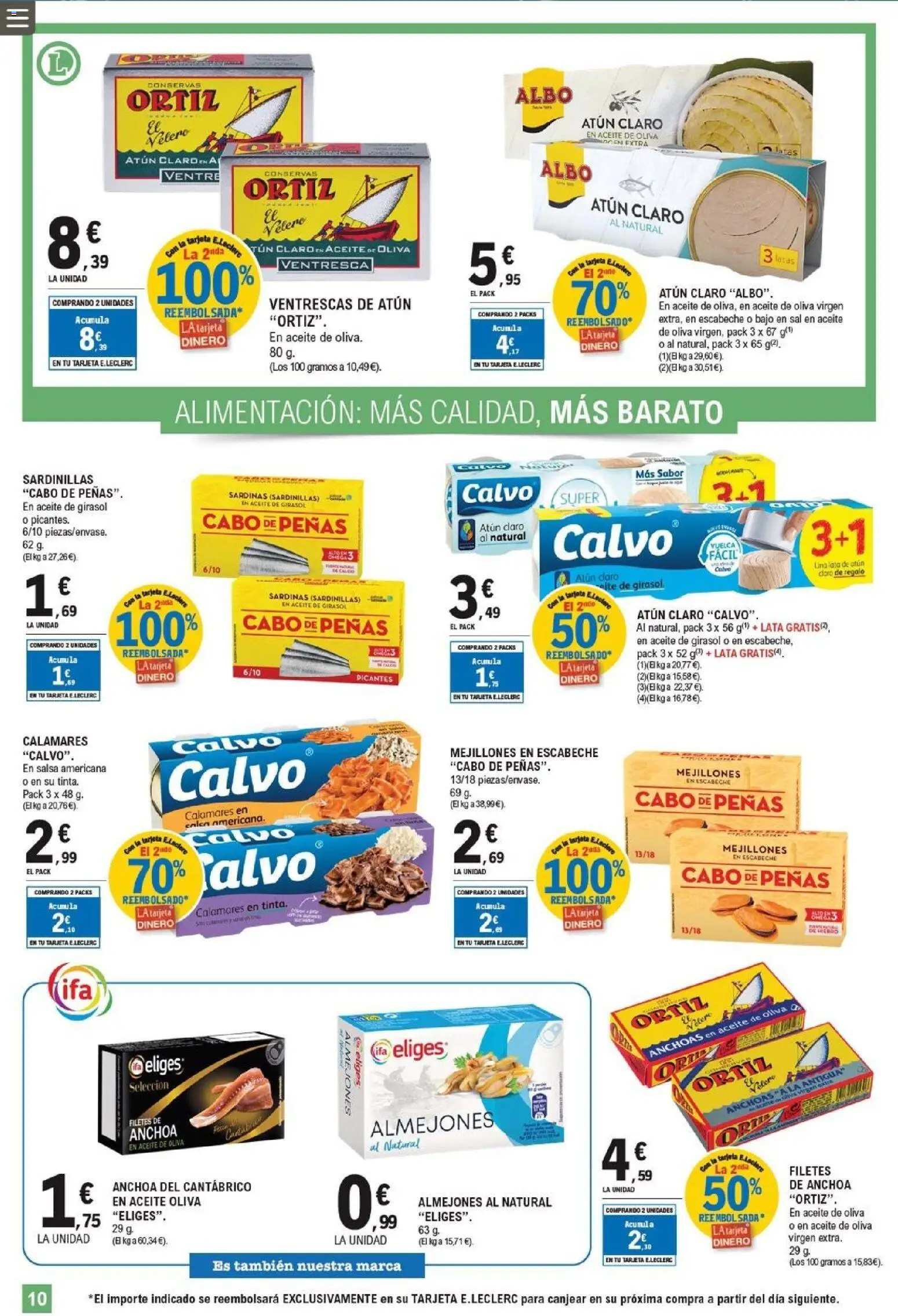 E.Leclerc folleto │ válido desde el 22.04.2026 | Página: 10 | Productos: Sardinillas, Aceite de oliva, Aceite de girasol, Anchoa