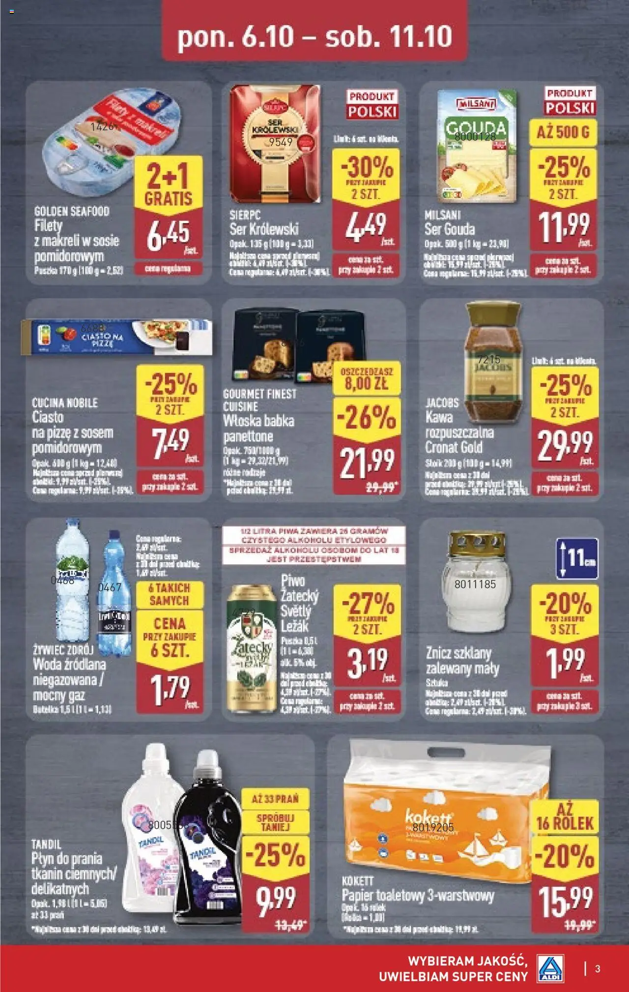 Aldi Gazetka - Okazje na weekend od 09.10.2025 | Strona: 3 | Produkty: Woda źródlana, Babka, Kawa, Ser gouda