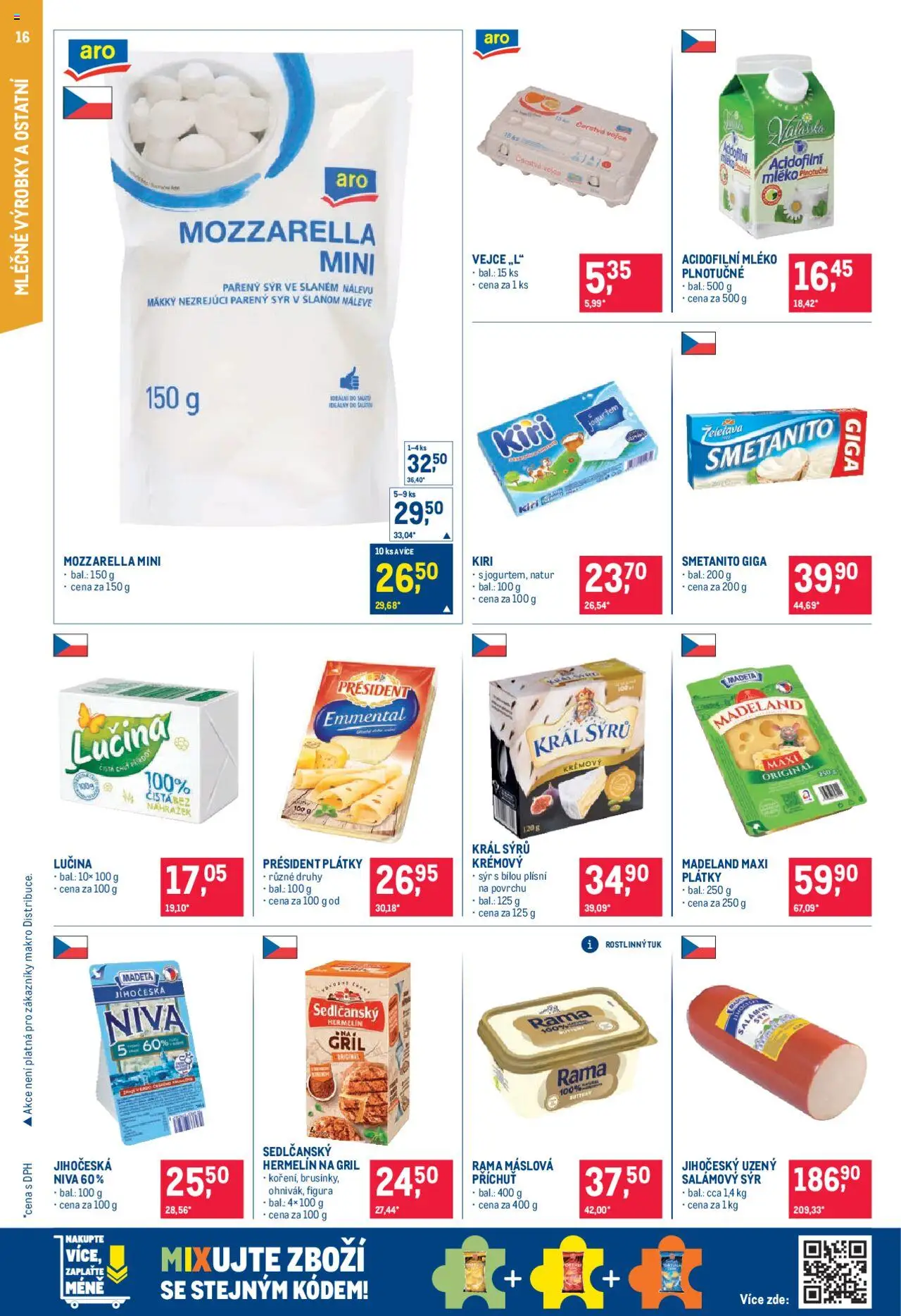 Makro leták - Pro milovníky jídla od 10.09.2025 | Strana: 16 | Produkty: Mléko, Acidofilní mléko, Mozzarella, Niva