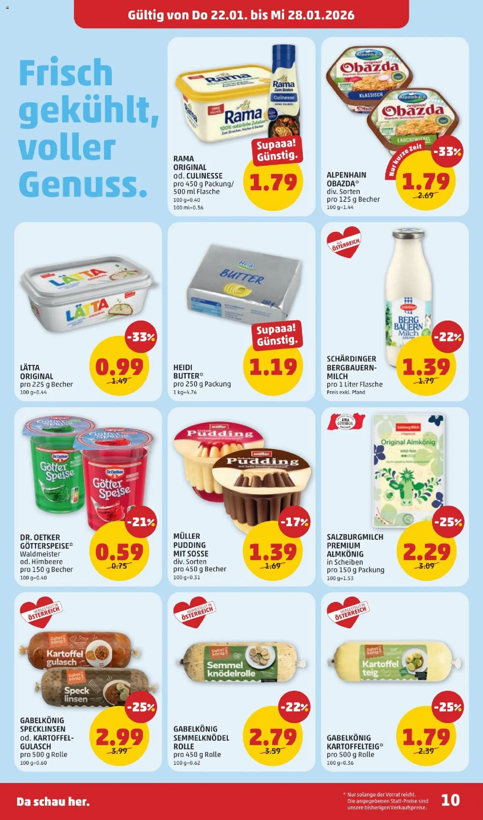 Penny Markt Flugblatt gültig ab 22.01.2026 | Seite: 10 | Produkte: Soße, Himbeere, Milch, Butter