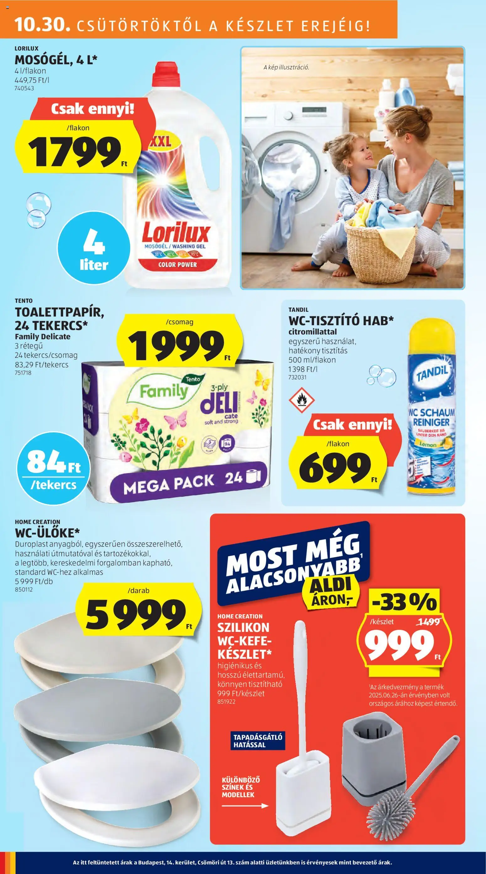 Aldi akciós ujság - amely érvényes a következő dátumtól: 30.10.2025 | Oldal: 28 | Termékek: Mosógél, WC