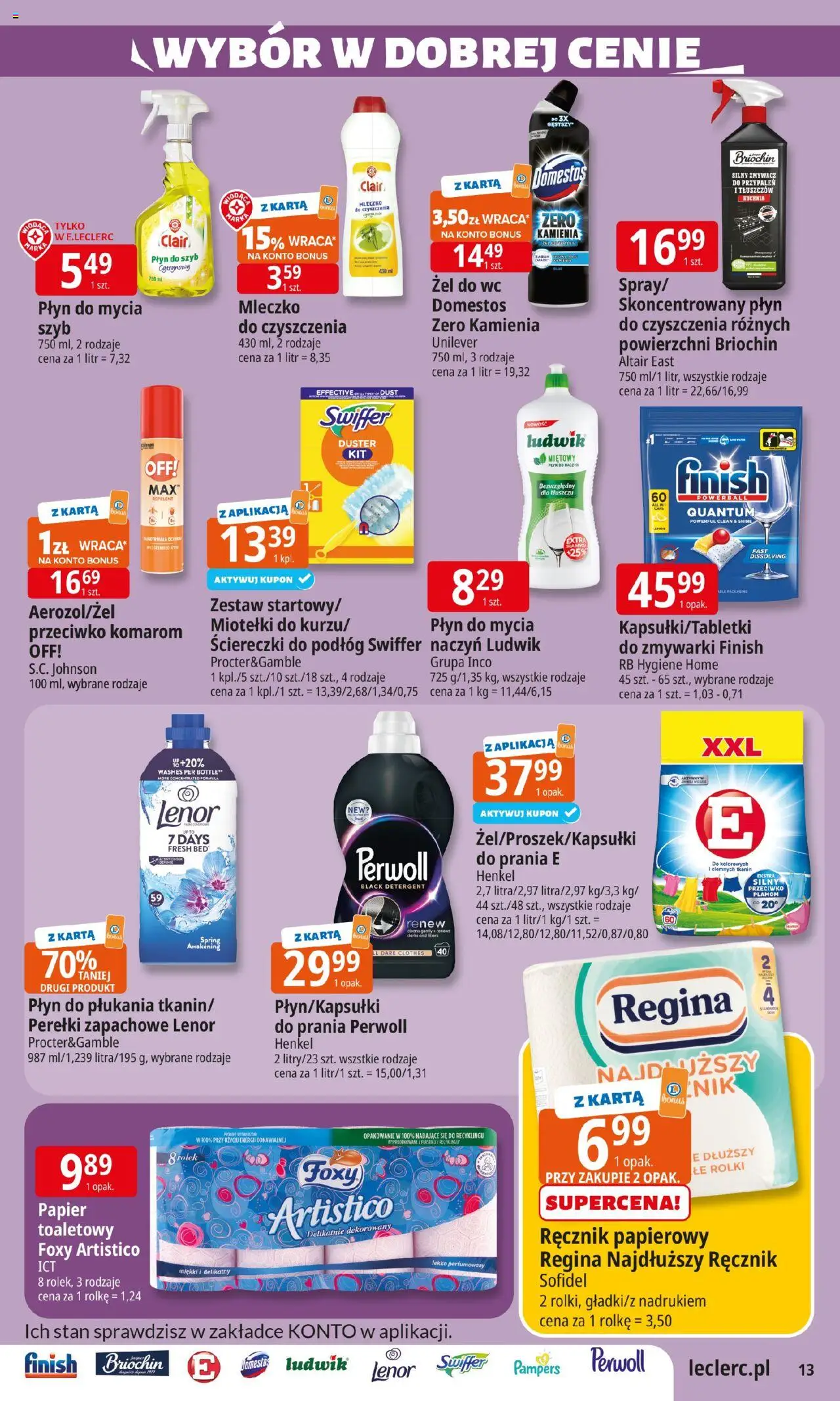 E.Leclerc Gazetka - Tychy od 05.08.2025 | Strona: 13 | Produkty: Rolki, Pampers, Finish, Ręcznik papierowy