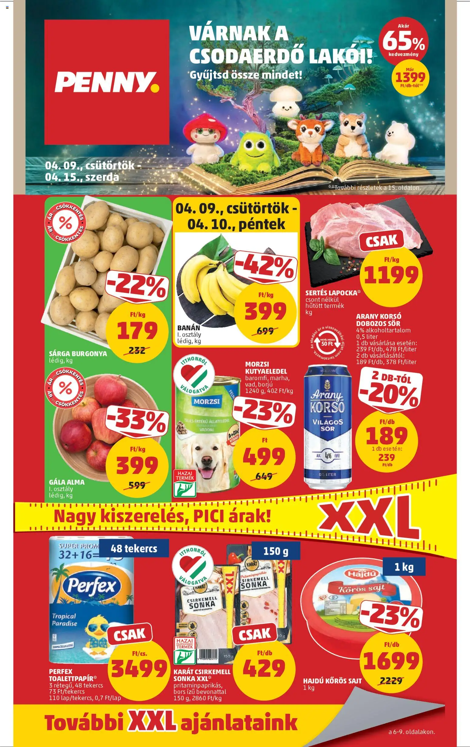 PENNY akciós ujság - amely érvényes a következő dátumtól: 09.04.2026 | Oldal: 1 | Termékek: Sonka, Sör, Banán, Csirkemell