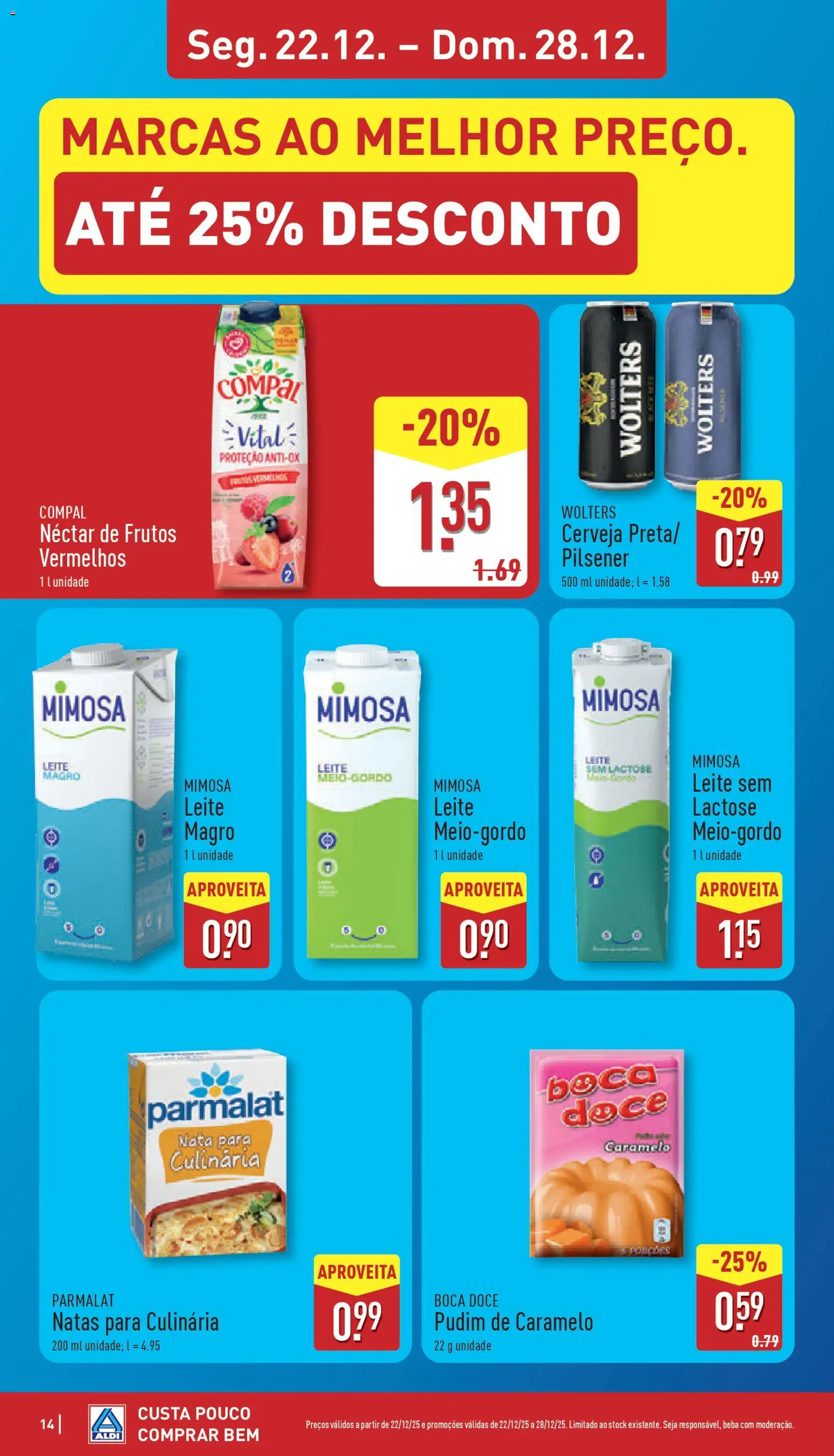 Aldi folheto │ válido de 22.12.2025 | Página: 14 | Produtos: Pudim, Cerveja, Nata, Natas